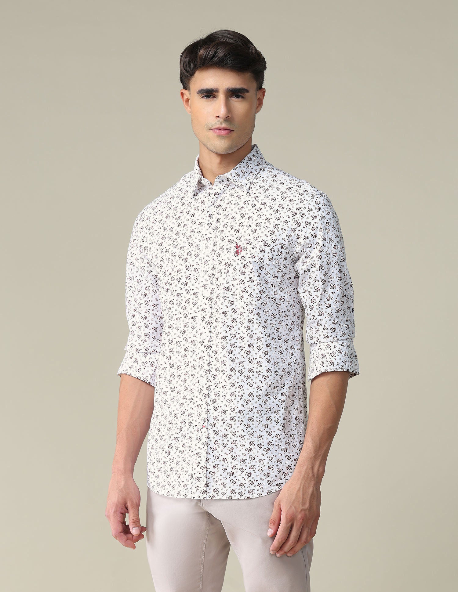 Floral Cotton Shirt White and Brown - U.S. POLO ASSN. | Large