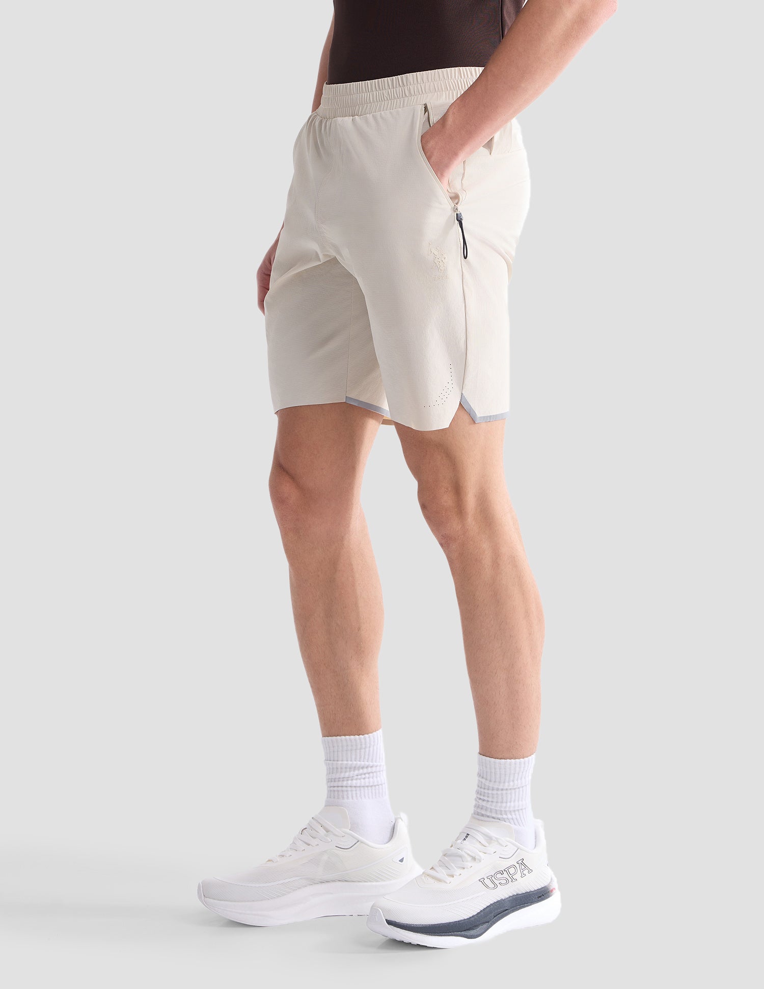 Mid Rise Solid Active Shorts Beige - U.S. Polo Assn. India | Large
