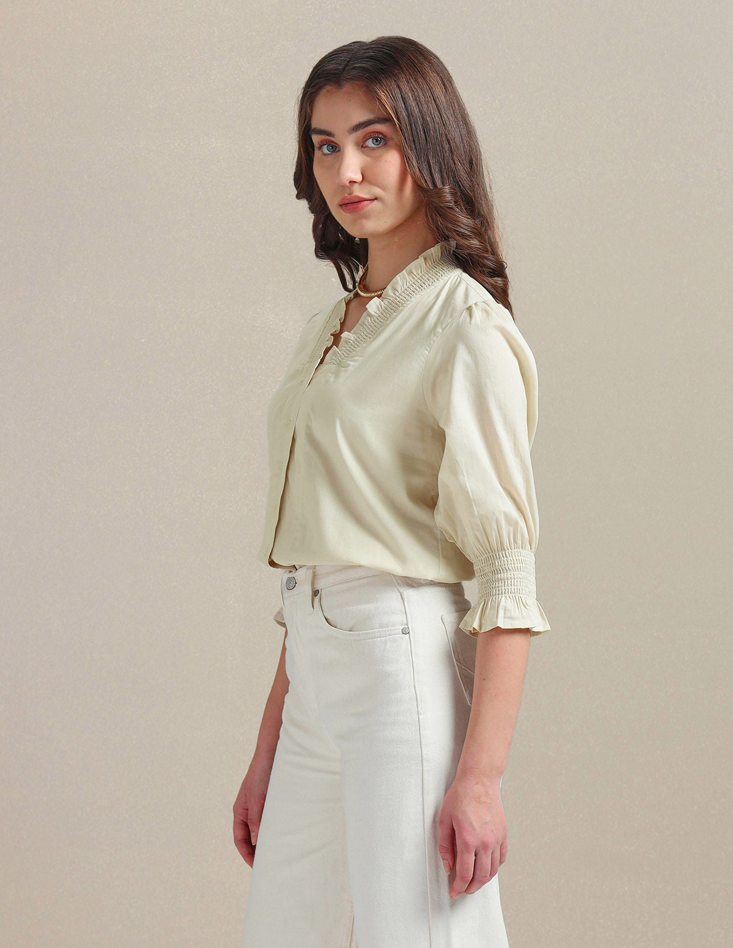 Ruffled V-Neck Cotton Top Black - U.S. POLO ASSN. | Large