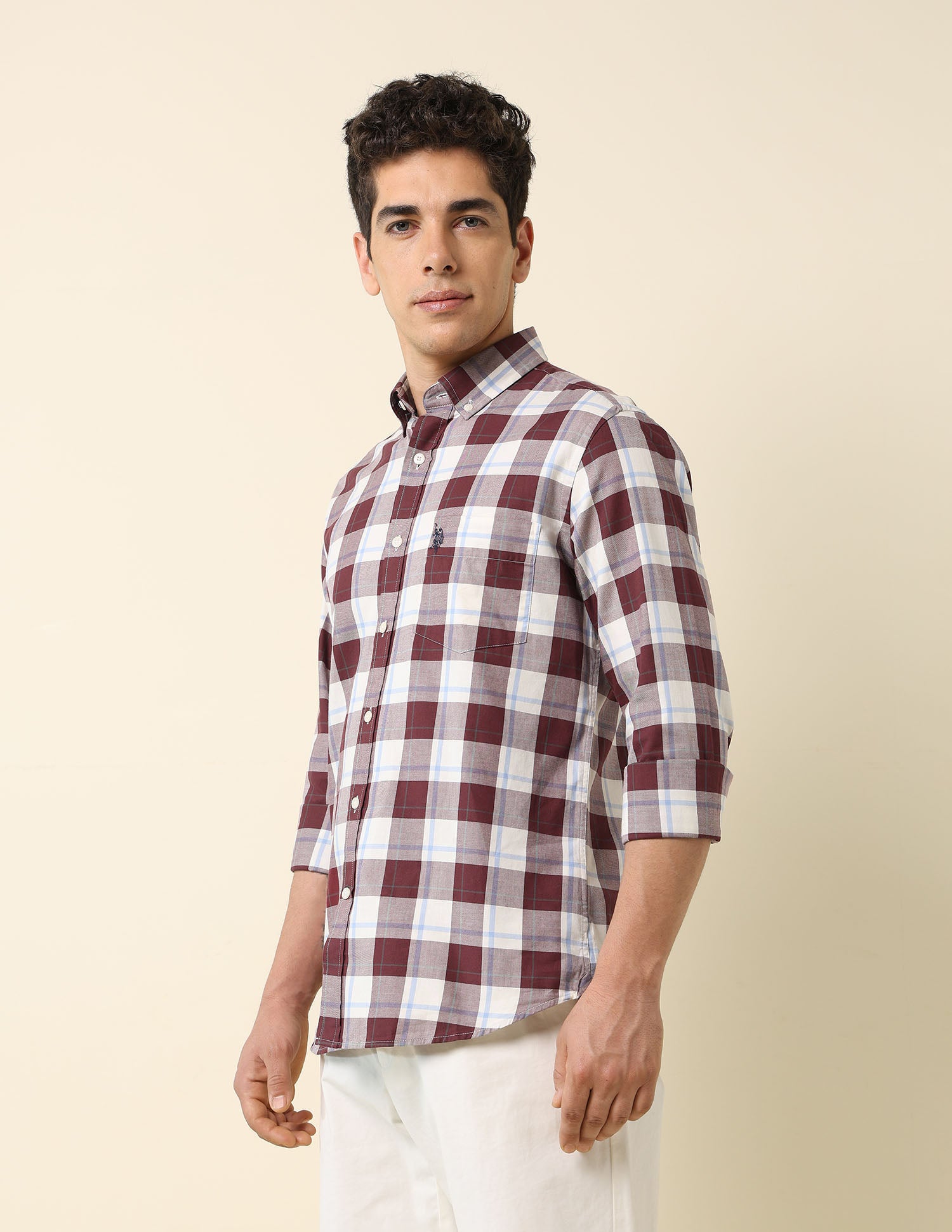 Tartan Checked Tailored Fit Shirt Ivory - U.S. POLO ASSN. | Large