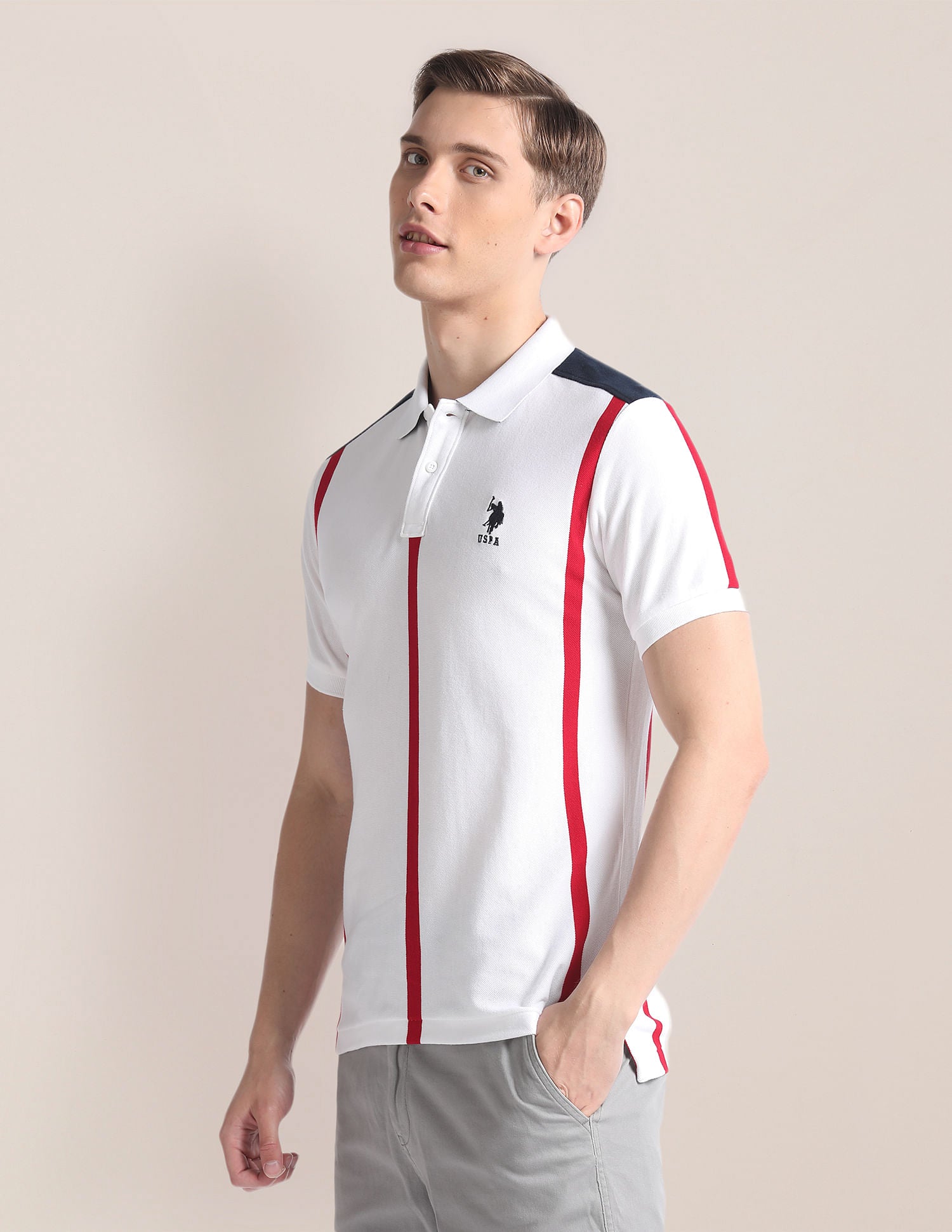 Vertical Stripe Cotton Polo Shirt White - U.S. Polo Assn. India | Large