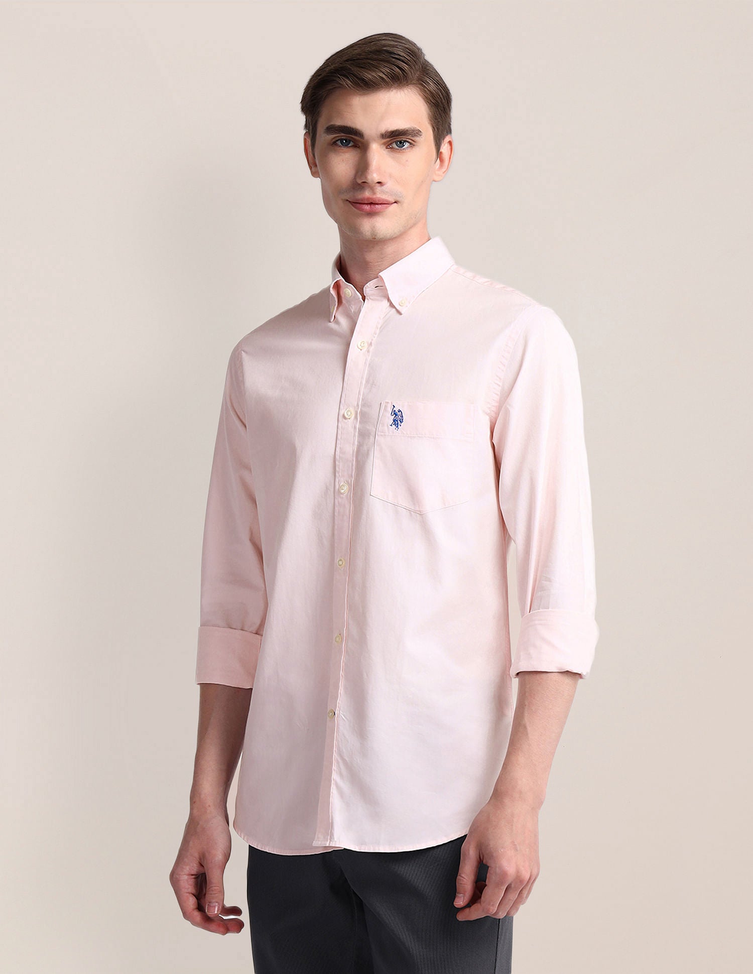 Tailored Fit Cotton Twill Shirt Light Pink - U.S. POLO ASSN. | Large