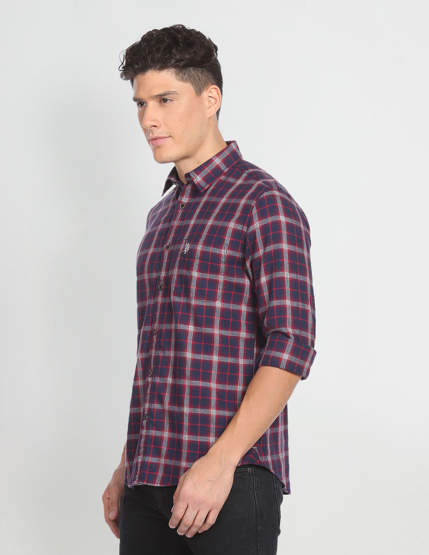 Heathered Tartan Check Shirt Navy - U.S. Polo Assn. India | Large