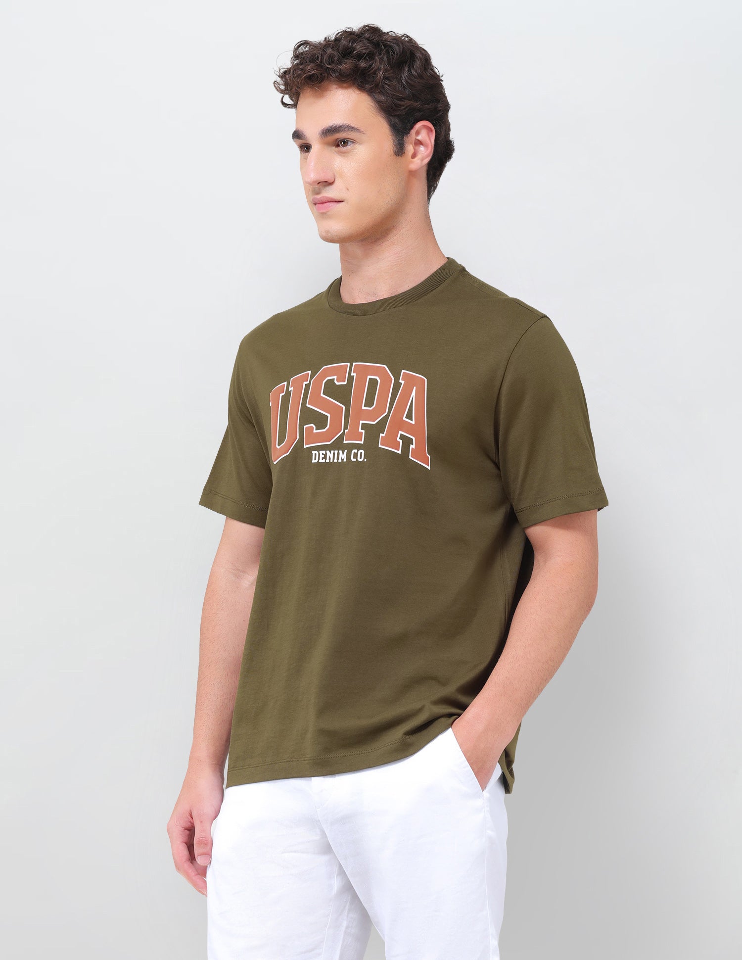 Brand Printed Relaxed Fit T-Shirt Olive - U.S. Polo Assn. India | Large