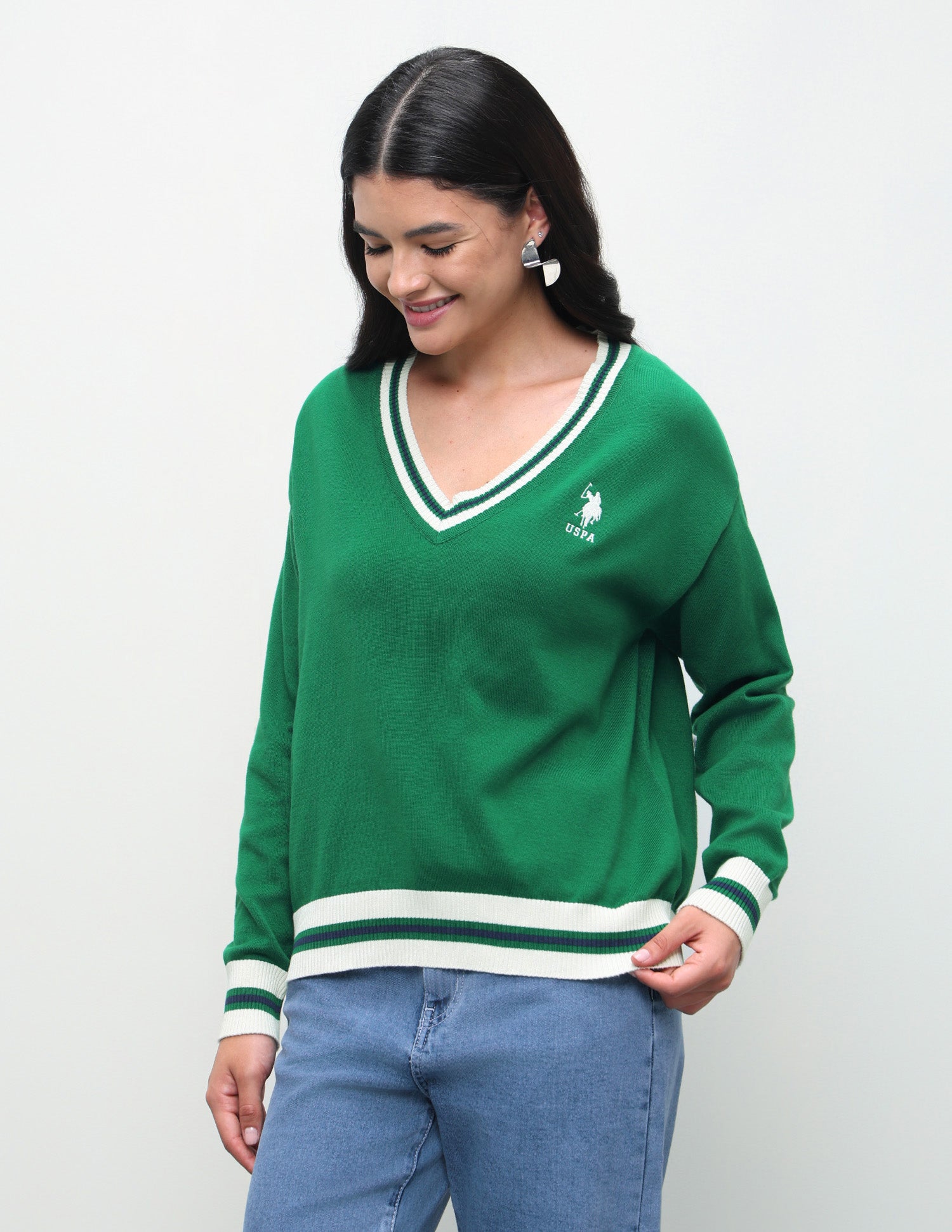 Solid Regular Fit Sweater Green - U.S. Polo Assn. India | Large