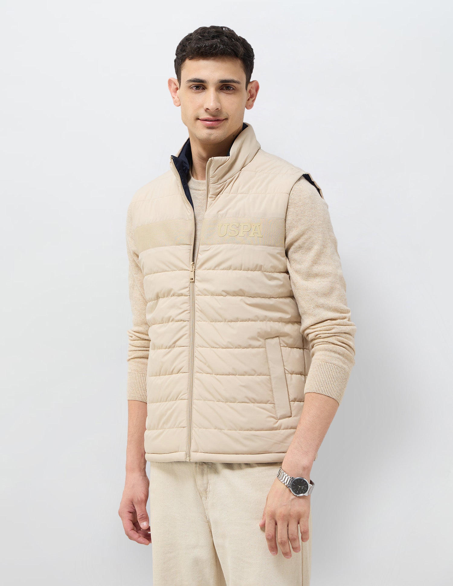 Solid Regular Fit Reversible Jacket Beige - U.S. POLO ASSN. | Large