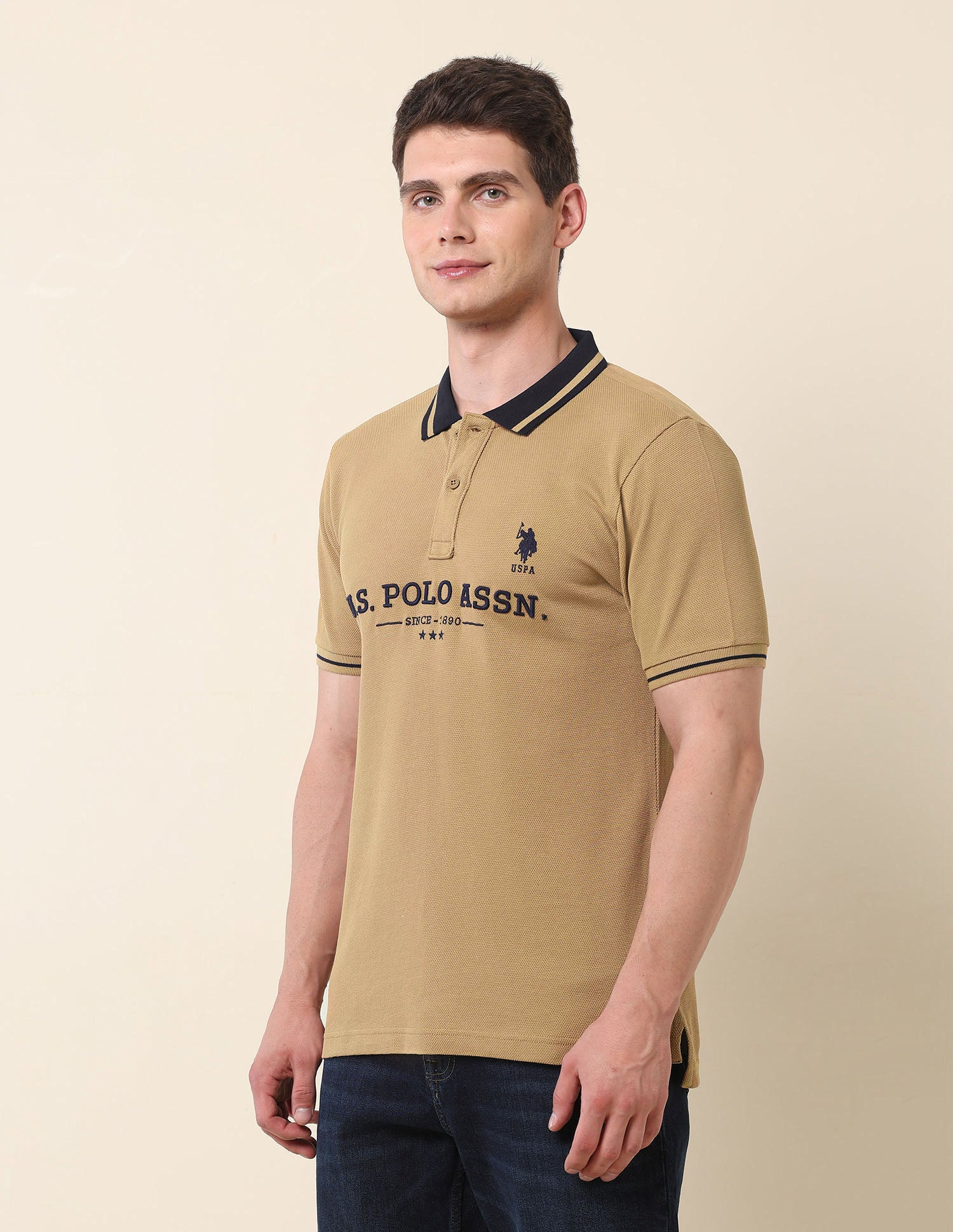 Brand Embroidered Gold Cup Polo Shirt Brown - U.S. Polo Assn. India | Large