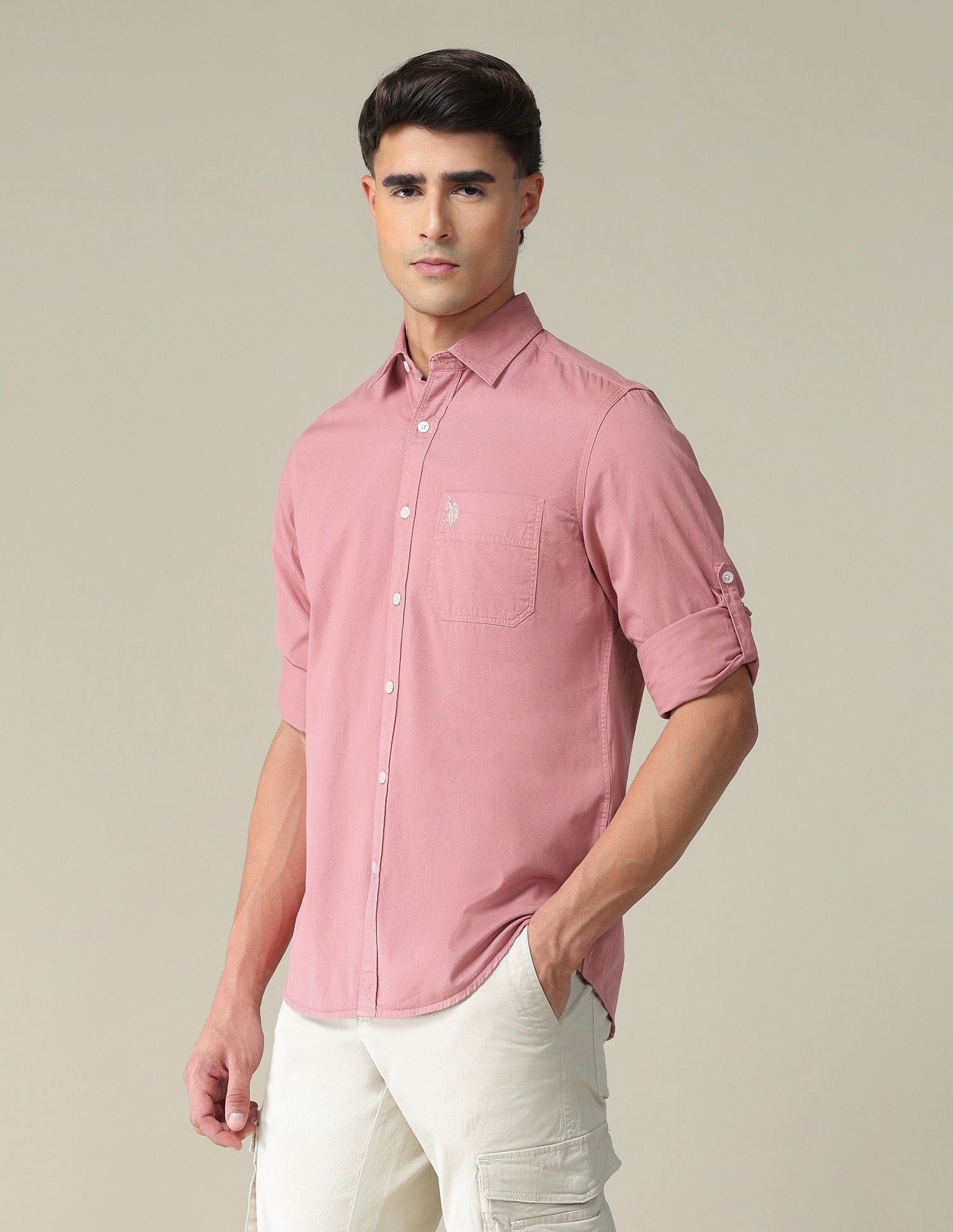 Solid Twill Convertible Sleeve Casual Shirt Dusty Pink - U.S. POLO ASSN. | Large