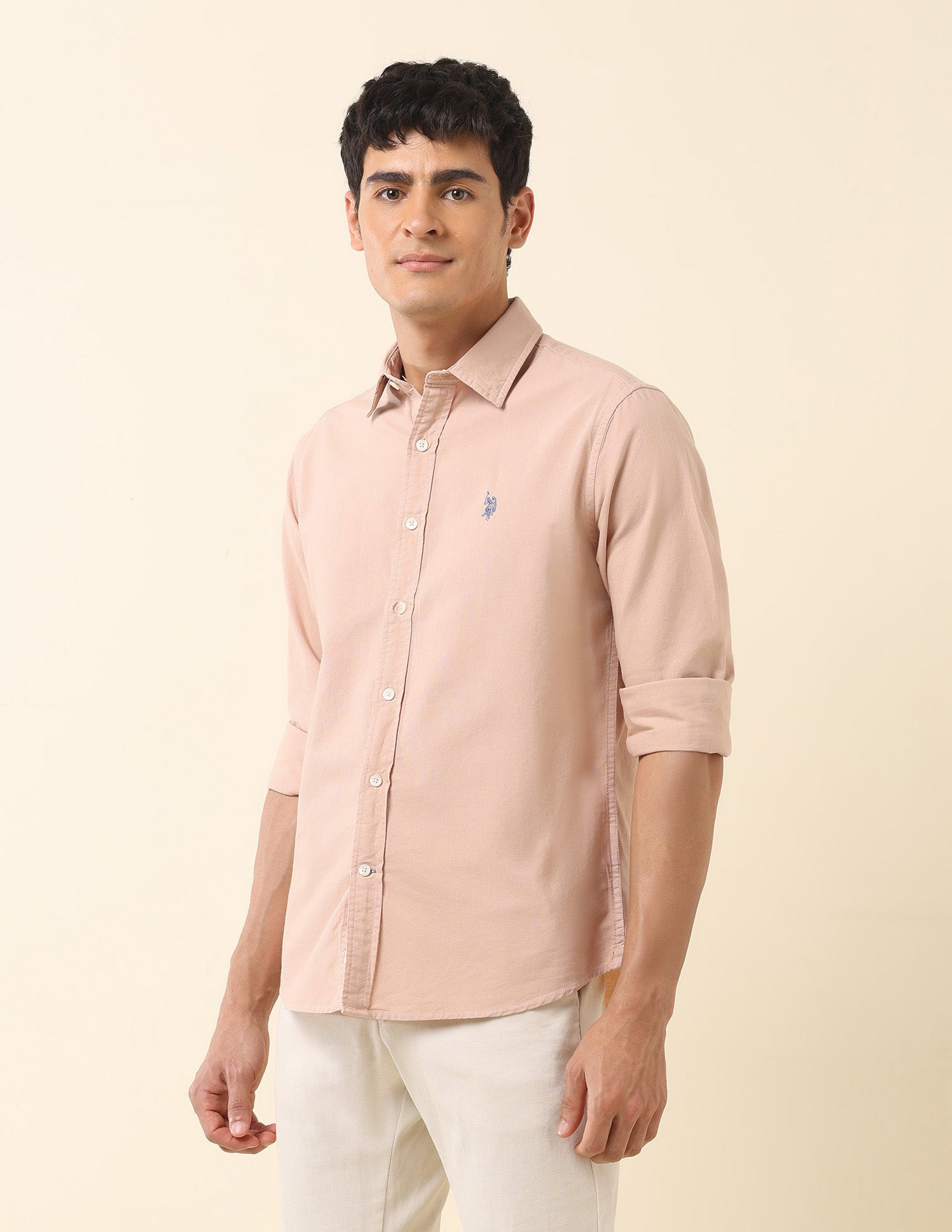 Tailored Fit Pure Cotton Oxford Shirt Peach - U.S. Polo Assn. India | Large