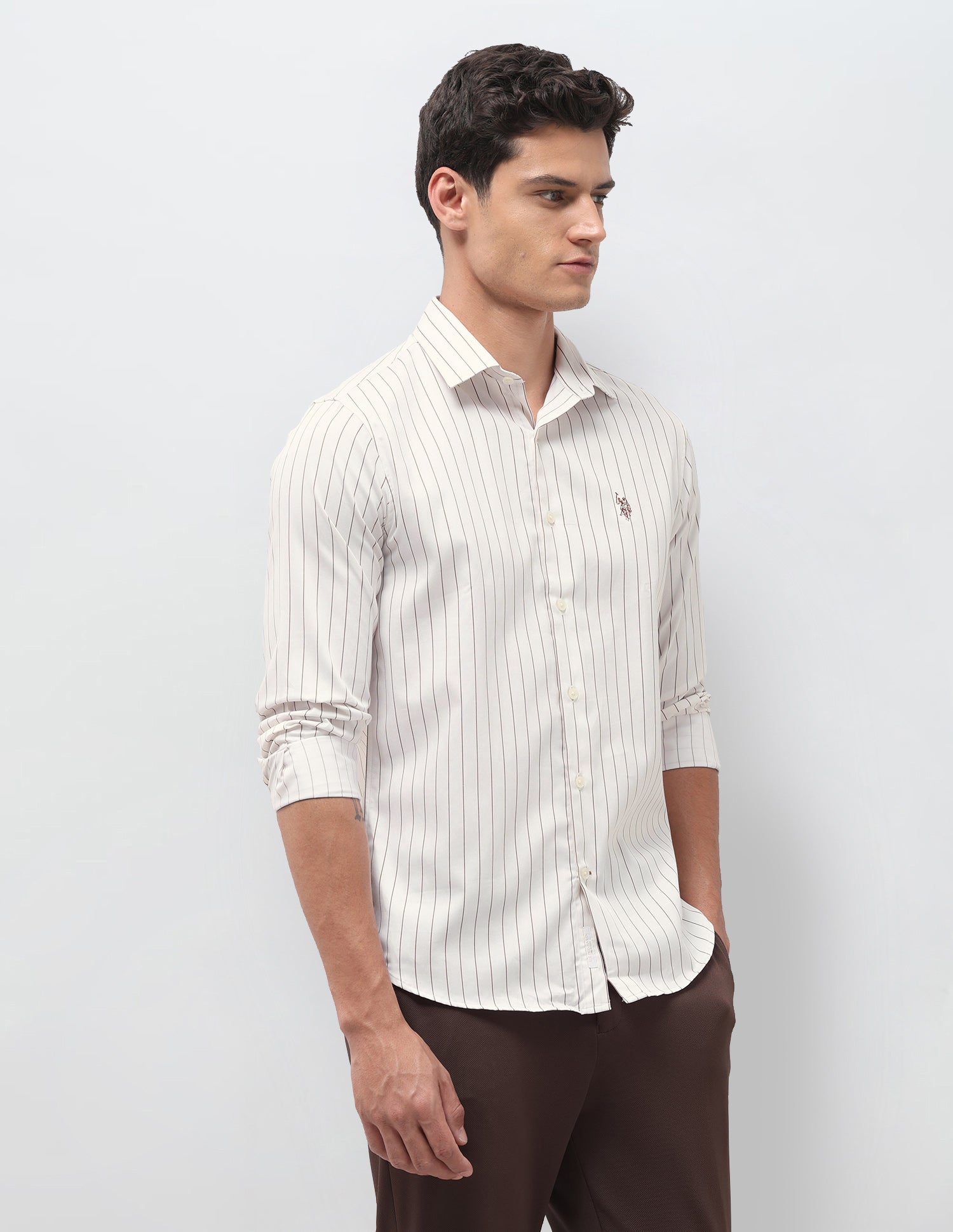 Tailored Fit Satin Shirt Beige - U.S. Polo Assn. India | Large