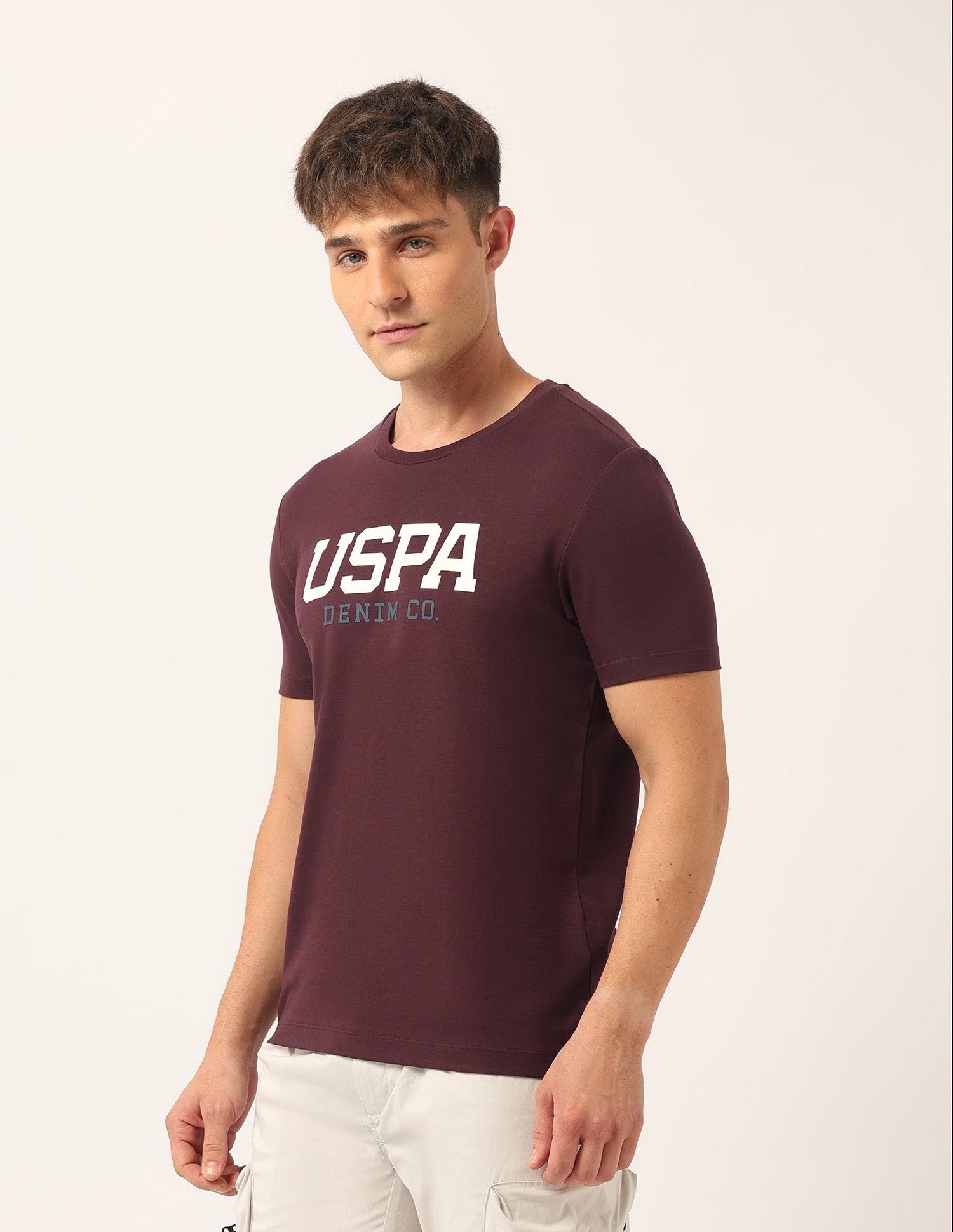Brand Printed Muscle Fit T-Shirt Burgundy - U.S. Polo Assn. India | Large