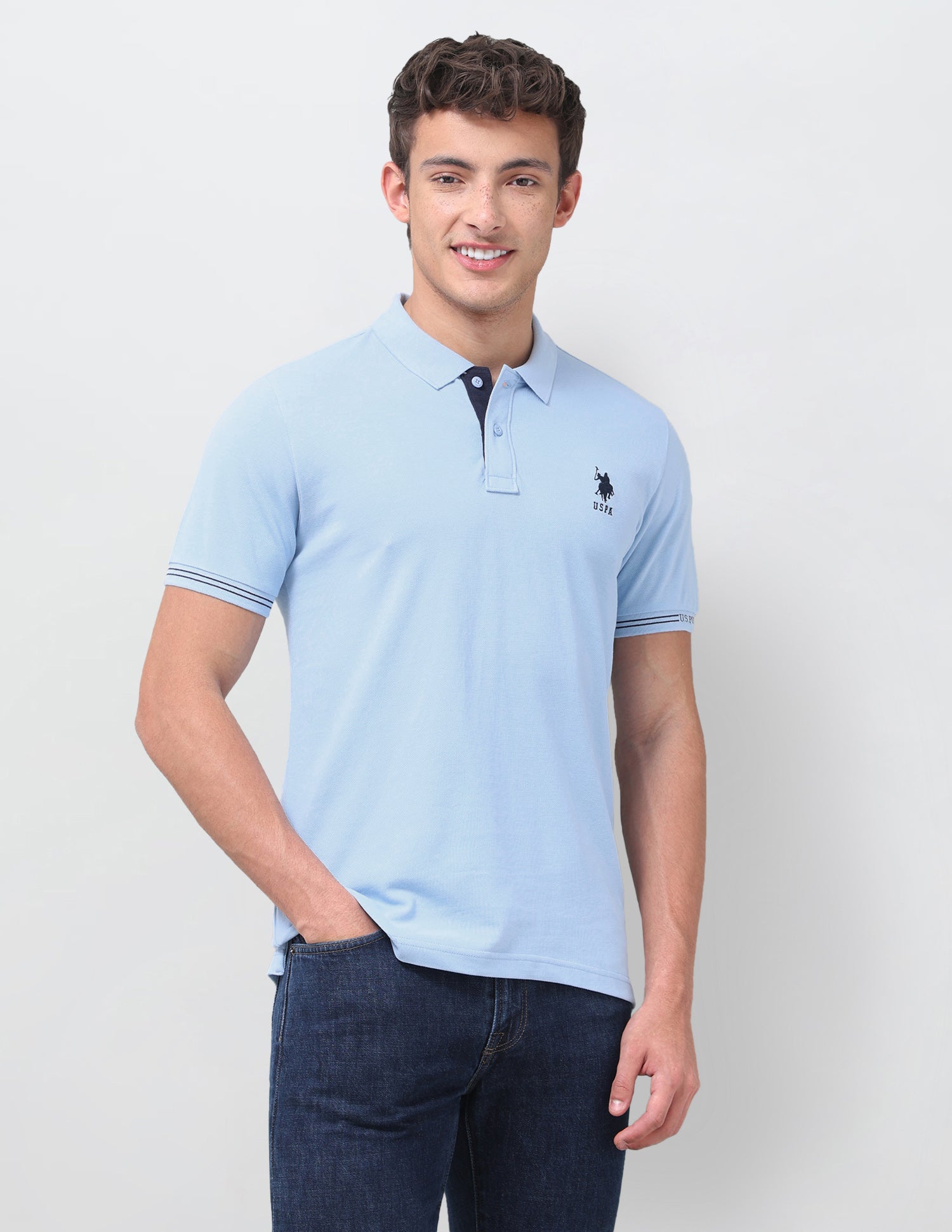 Solid Regular Fit Polo Shirt Light Blue - U.S. Polo Assn. India | Large
