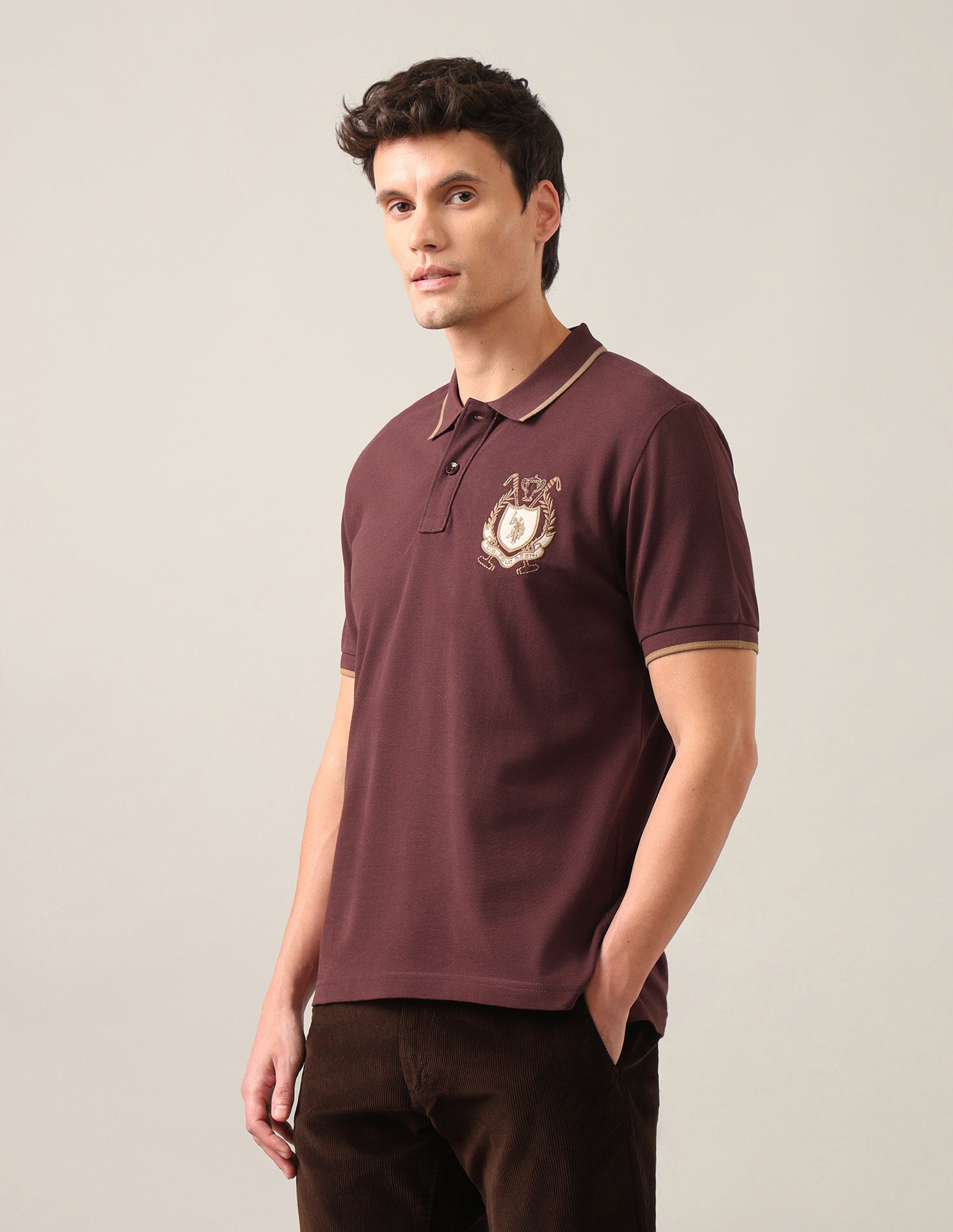 Solid Slim Fit Polo Shirt Maroon - U.S. Polo Assn. India | Large