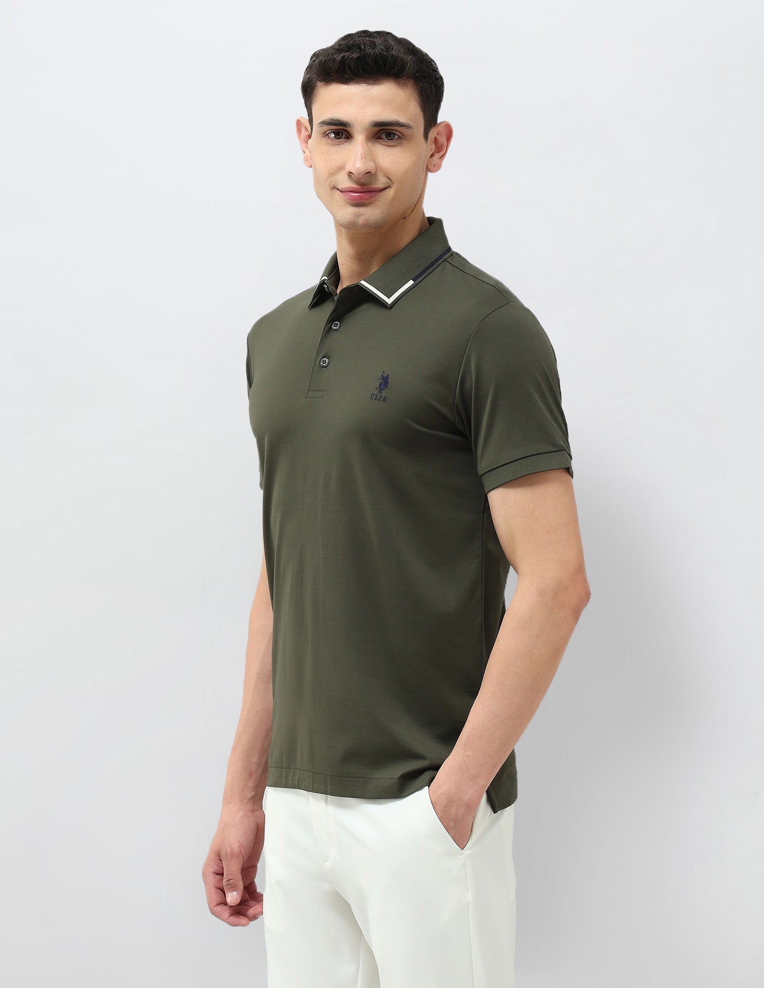 Solid Regular Fit Polo Shirt Olive - U.S. POLO ASSN. | Large