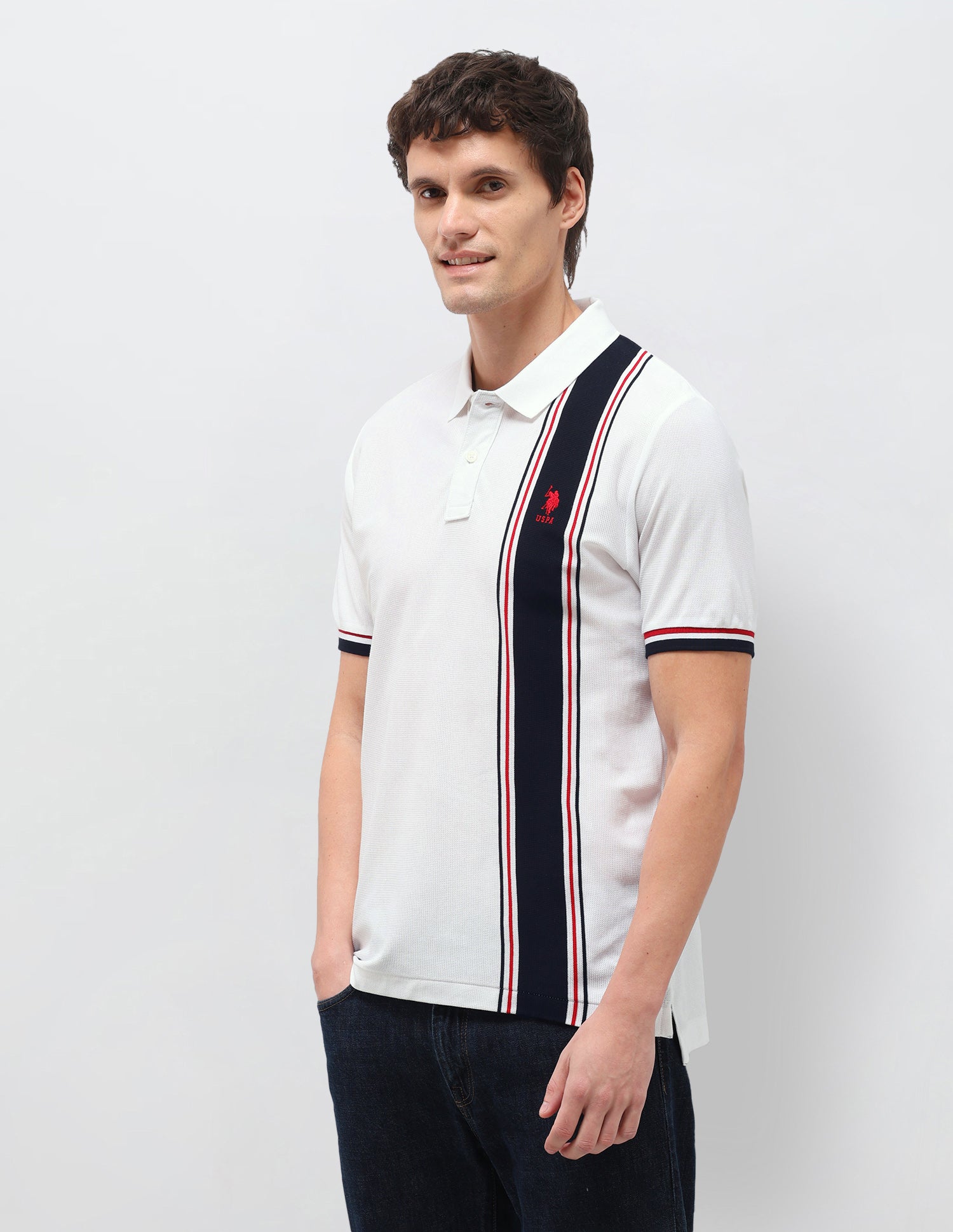 Vertical Striped Slim Fit Polo Shirt White - U.S. Polo Assn. India | Large
