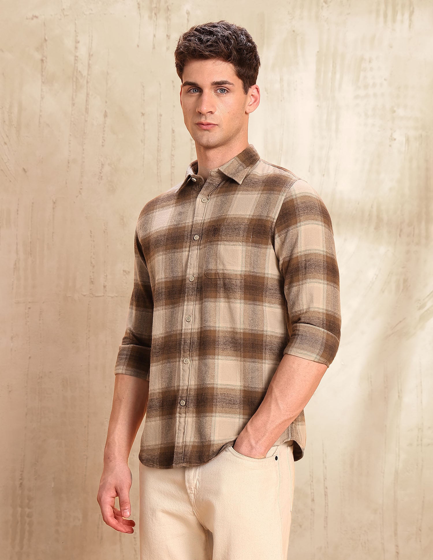 Twill Regular Fit Shirt Khaki - U.S. POLO ASSN. | Large