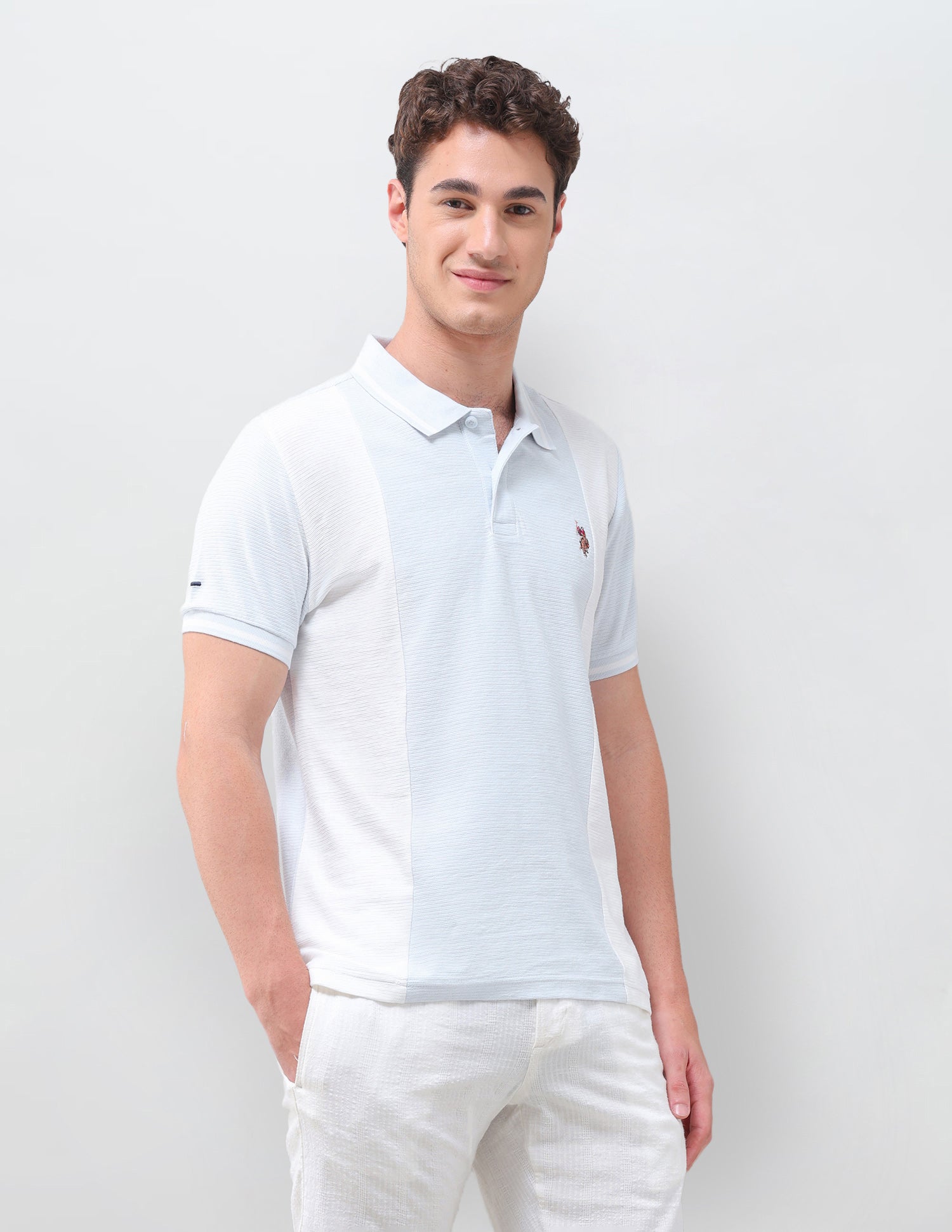 Colourblocked Slim Fit Polo Shirt Light Blue - U.S. Polo Assn. India | Large