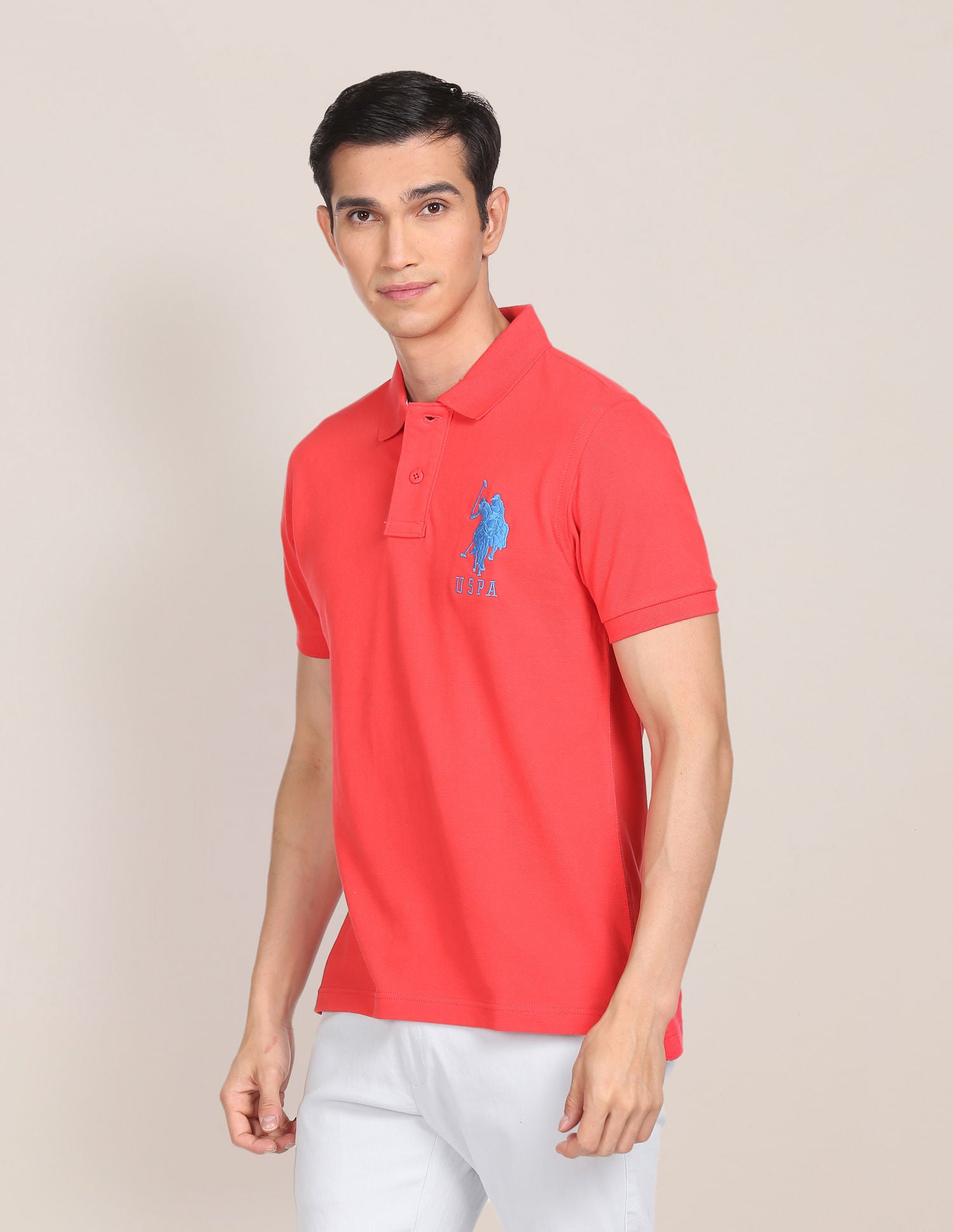 Compact Cotton Logo Polo Shirt Coral - U.S. POLO ASSN. | Large