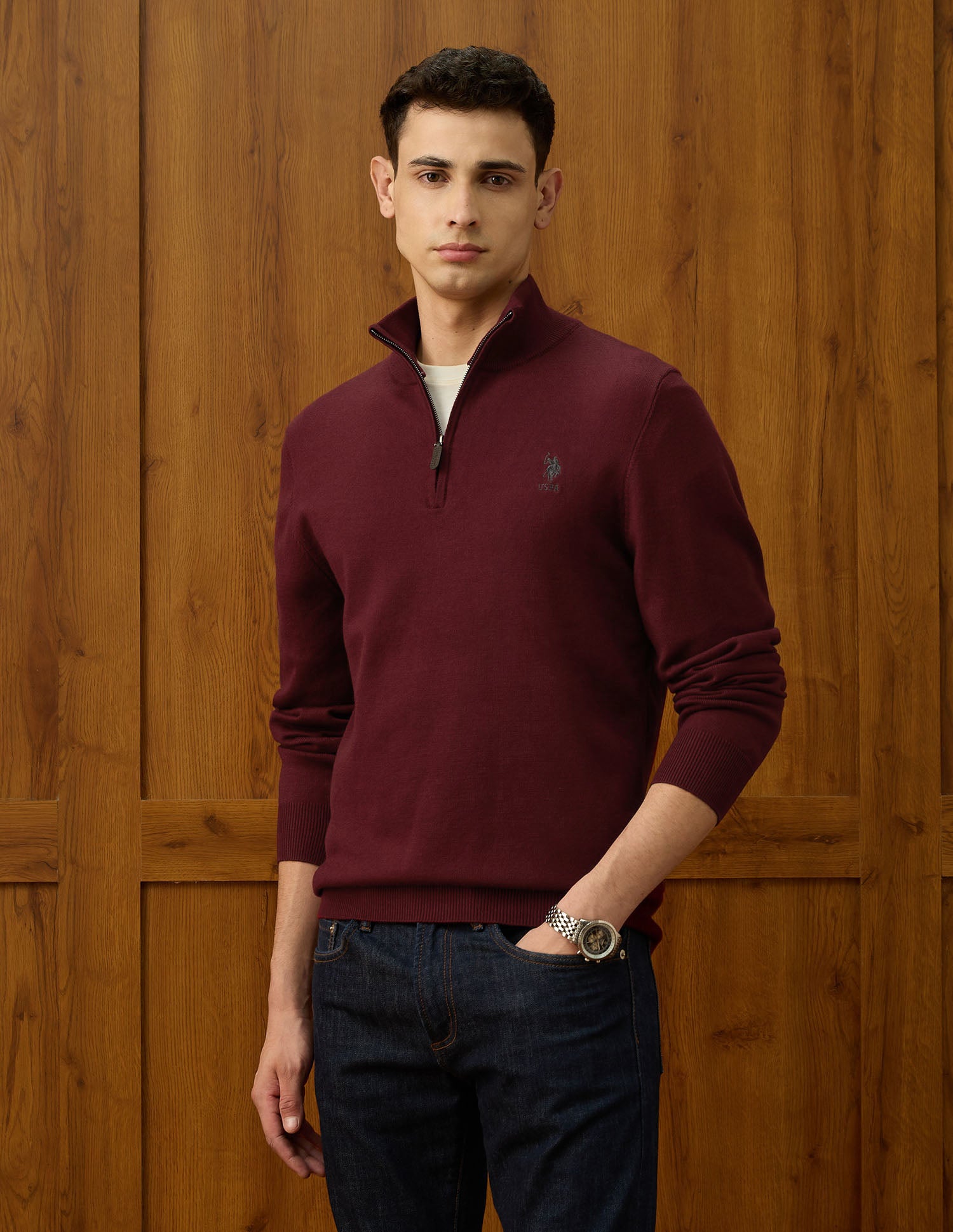 Solid Varsity Theatre Sweater Maroon - U.S. Polo Assn. India | Large