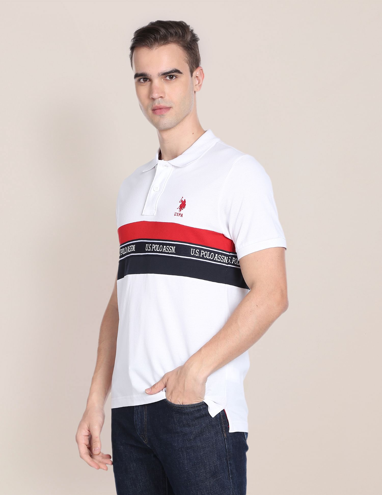 Colour Block Cotton Polo Shirt White - U.S. POLO ASSN. | Large
