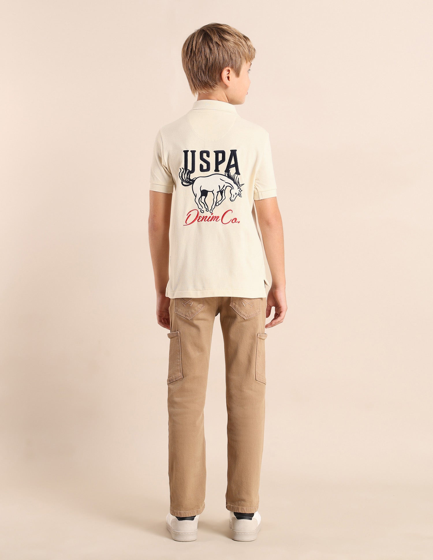 Boys Brand Printed Regular Fit Polo Shirt Beige - U.S. POLO ASSN. | Large