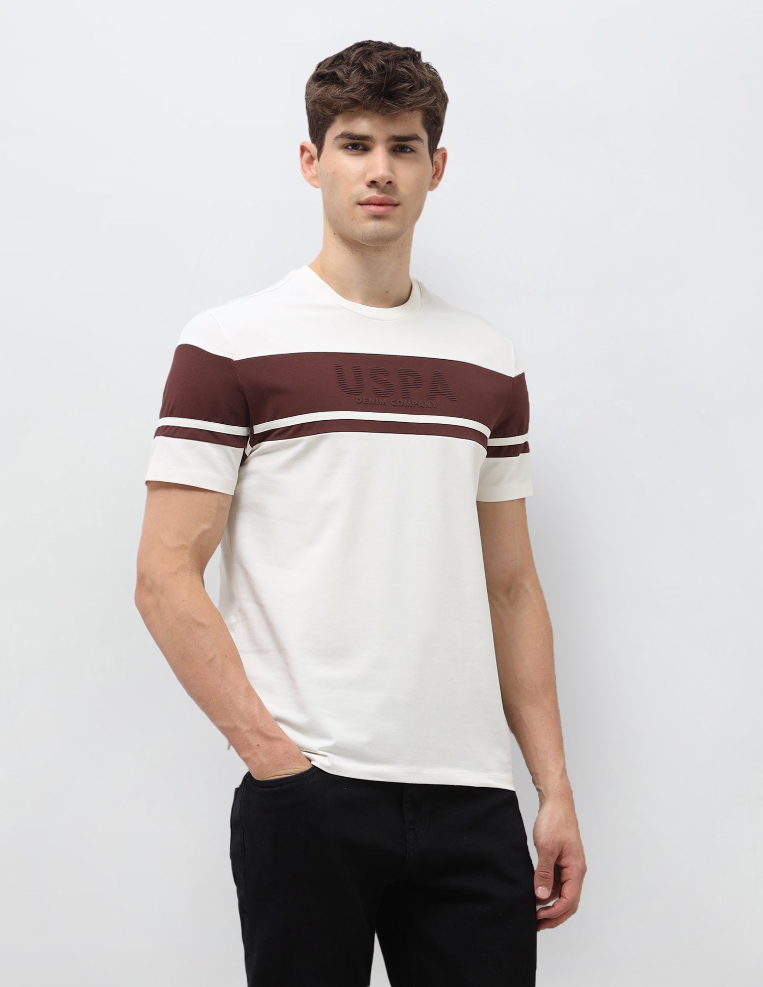Colourblocked Slim Fit T-Shirt Ivory - U.S. Polo Assn. India | Large