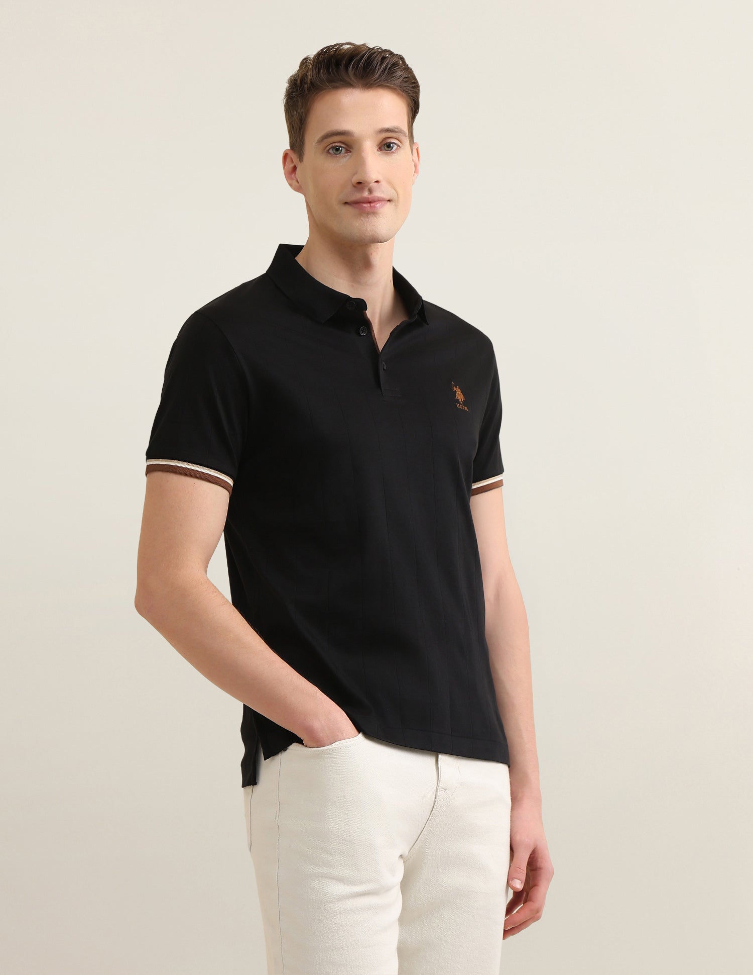 Self Design Vertical Striped Sotogrande Polo Shirt Black - U.S. Polo Assn. India | Large