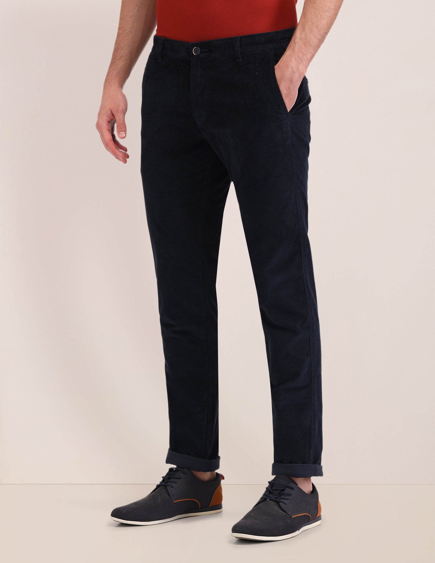 Denver Slim Fit Mid Rise Trousers Navy - U.S. Polo Assn. India | Large