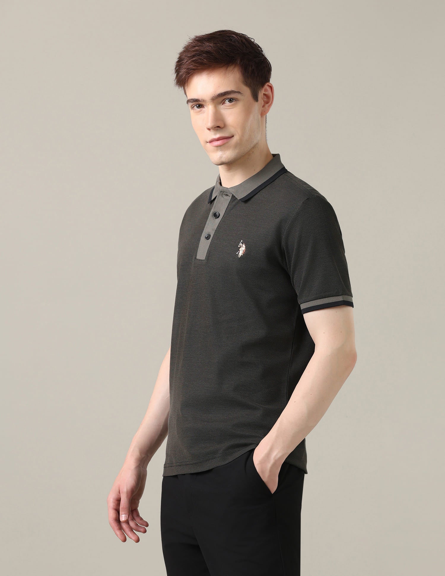 Solid Slim Fit Polo Shirt Grey - U.S. Polo Assn. India | Large