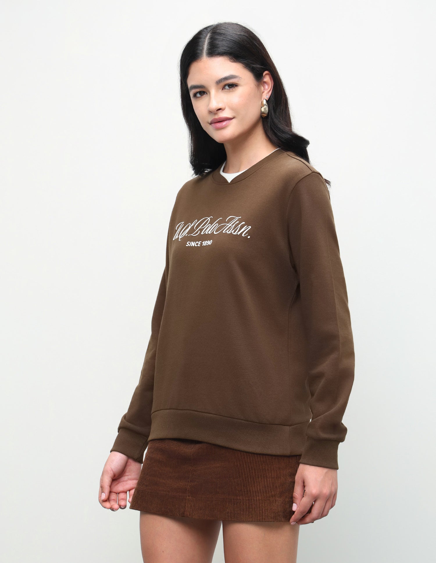 Brand Printed Relaxed Fit Sweatshirt Brown - U.S. Polo Assn. India | Large