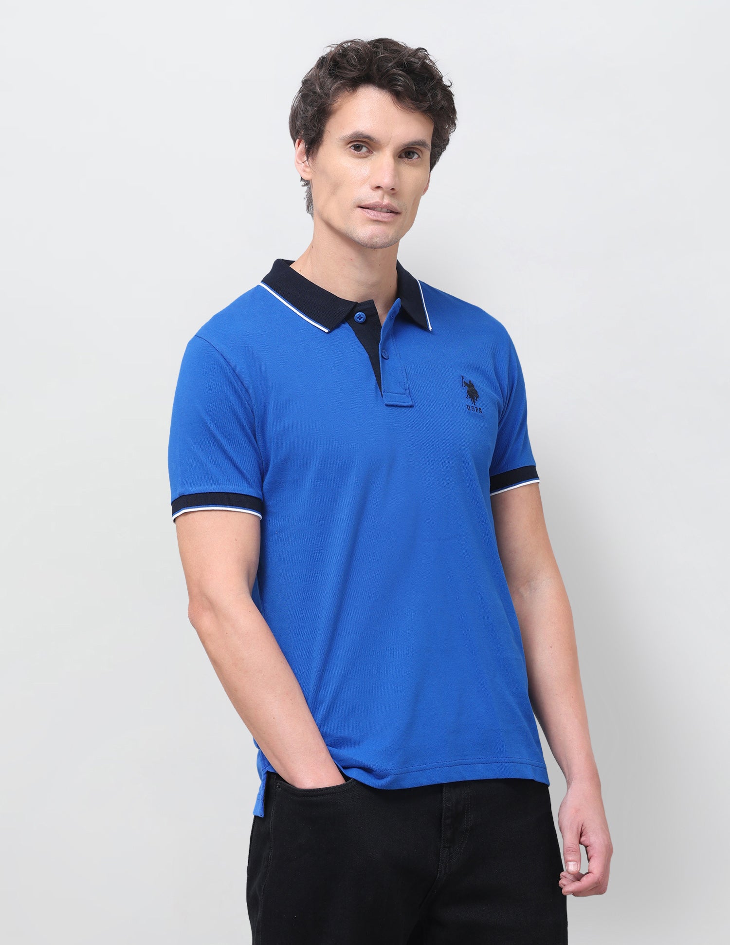 Solid Slim Fit Polo Shirt Blue - U.S. Polo Assn. India | Large
