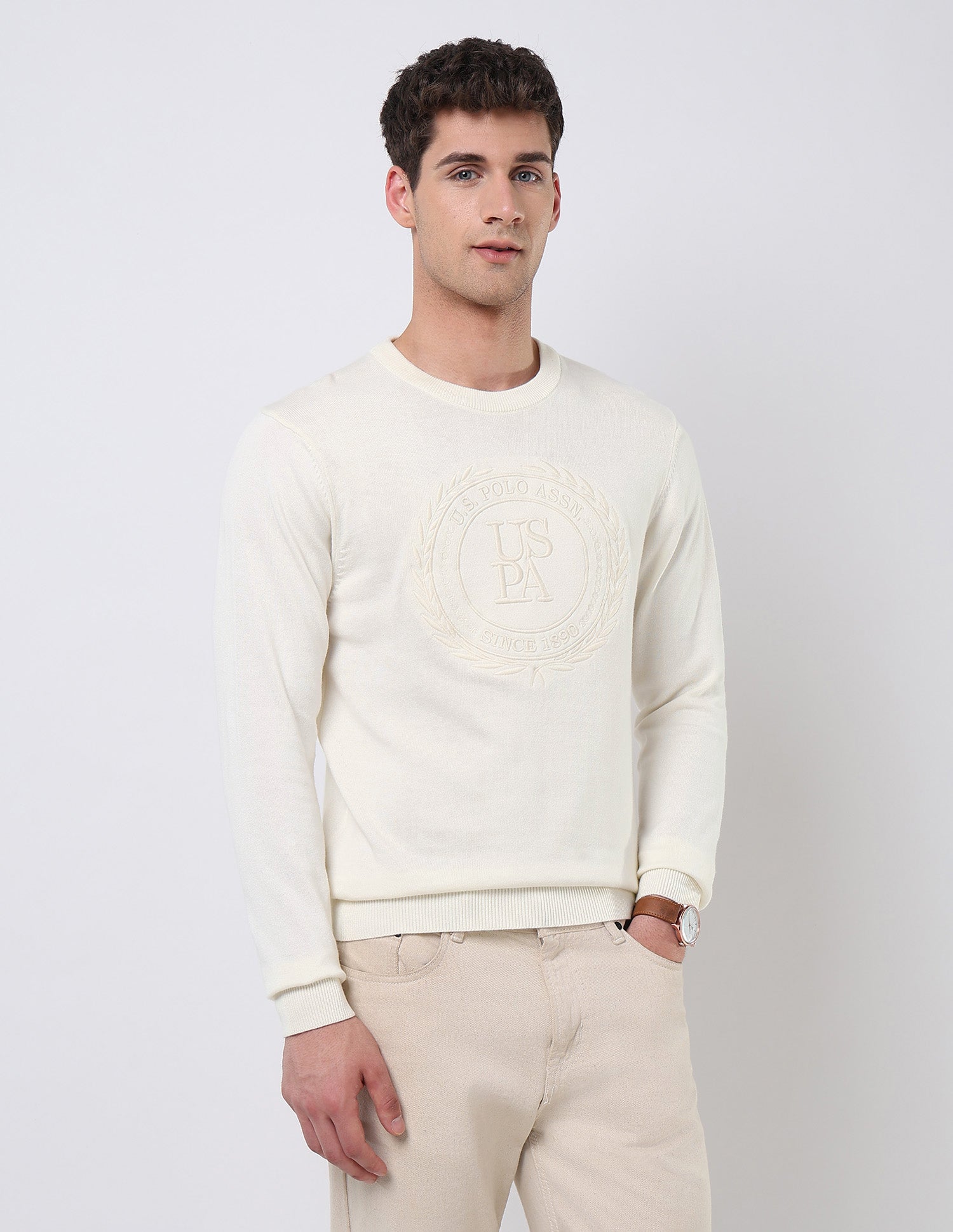 Brand Embroidered Regular Fit Sweater Off White - U.S. POLO ASSN. | Large