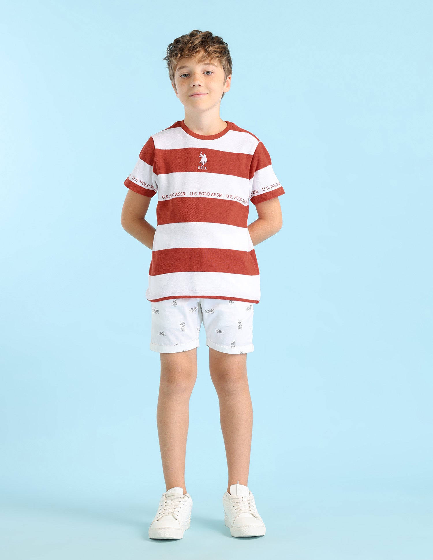 Boys Horizontal Striped Regular Fit T-Shirt Dark Orange - U.S. POLO ASSN. | Large