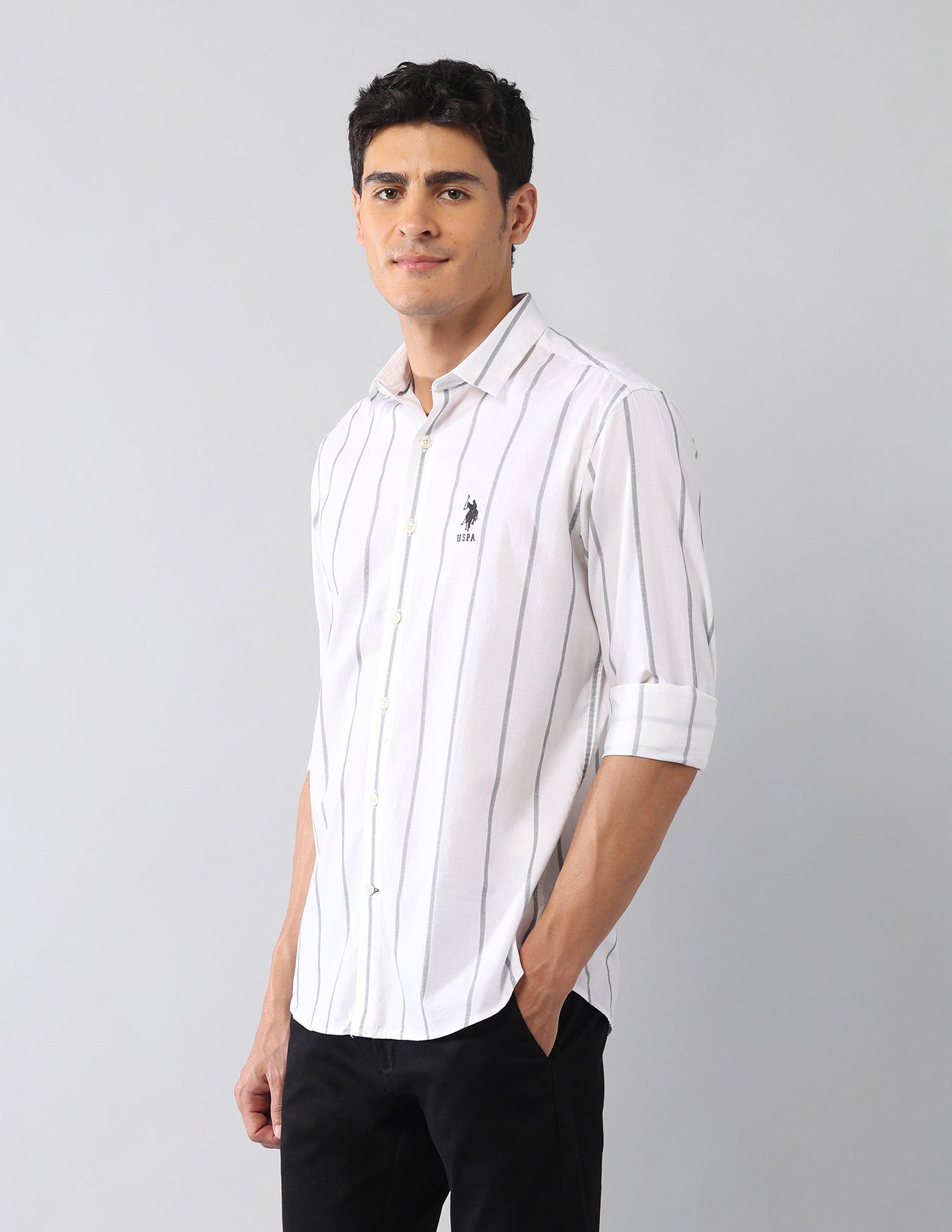 Vertical Striped Dobby Regular Fit Shirt White - U.S. Polo Assn. India | Large