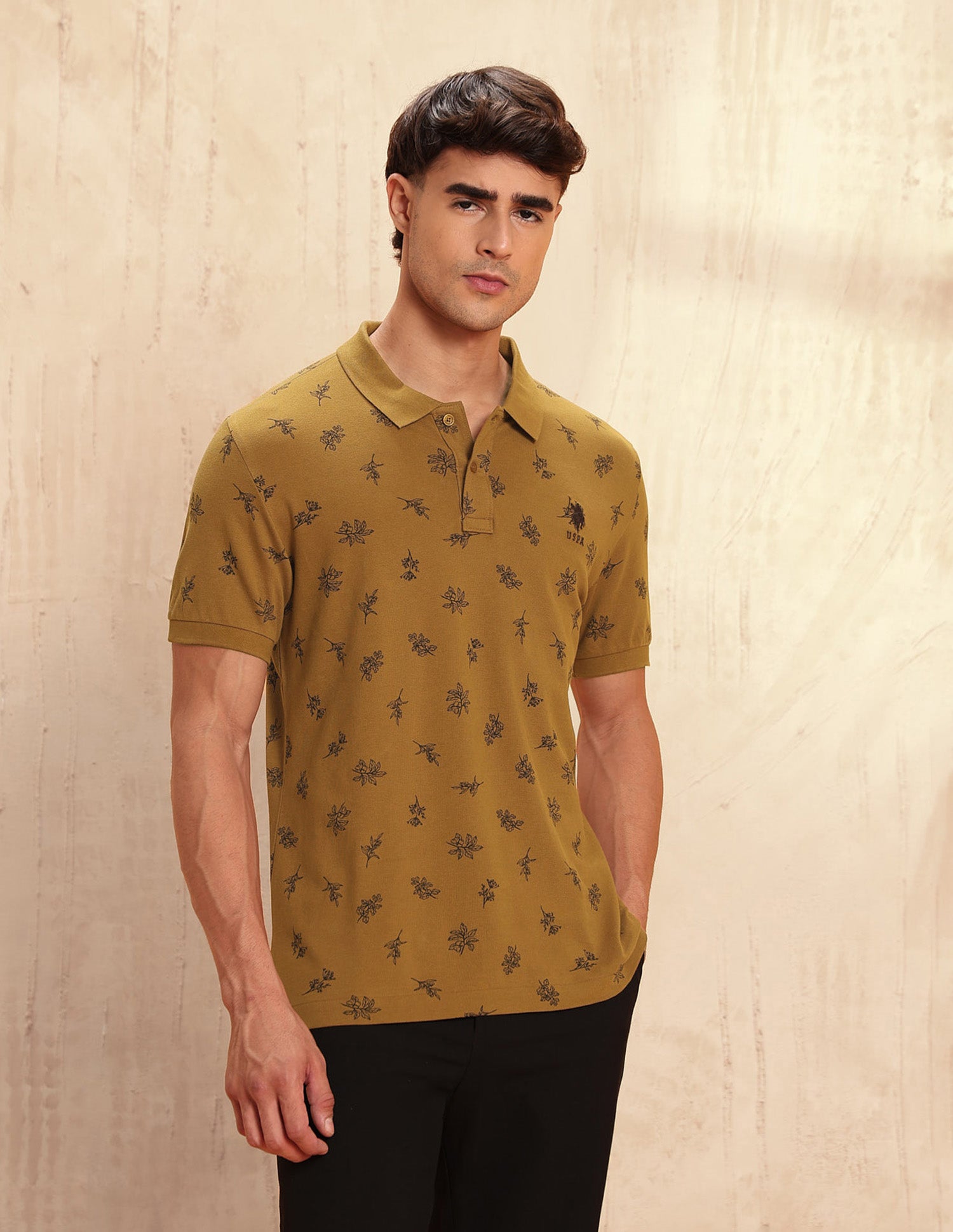 Slim Fit Floral Printed Polo Shirt Dark Brown - U.S. POLO ASSN. | Large
