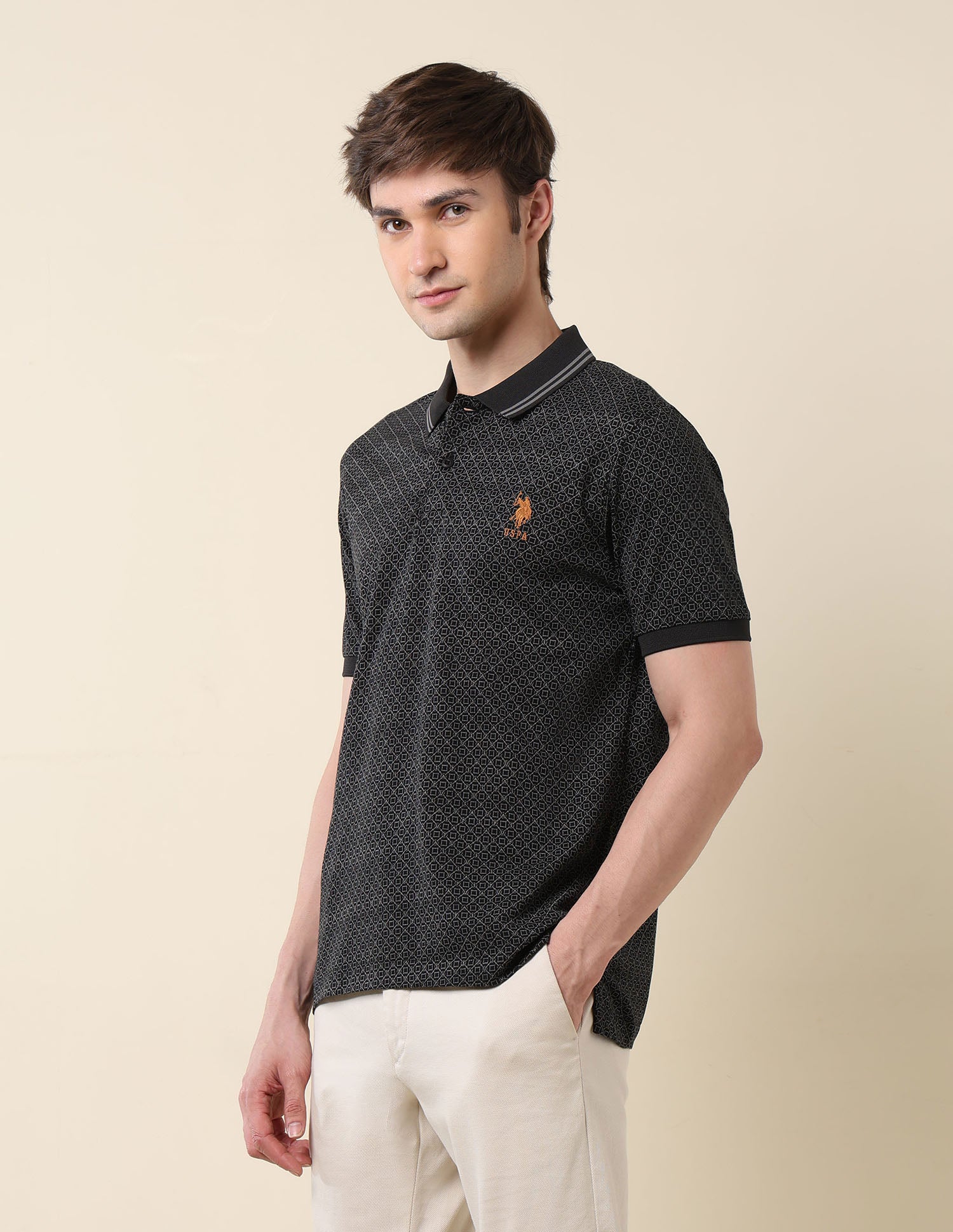 Pure Cotton Modern Monochrome Polo Shirt Black - U.S. Polo Assn. India | Large