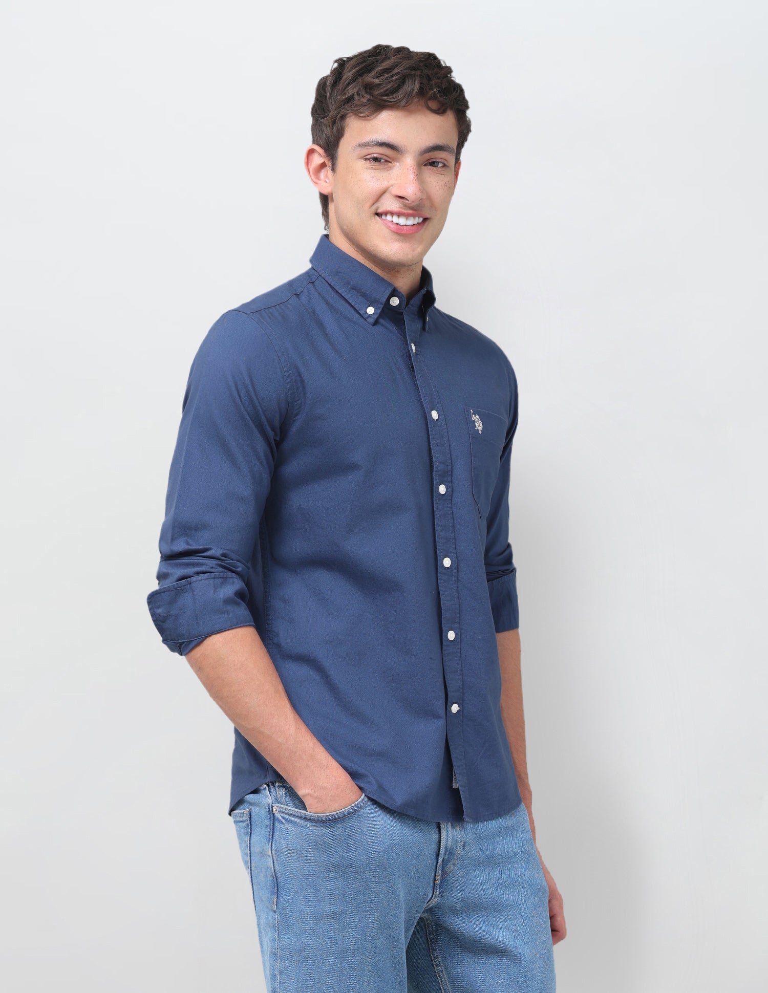 Tailored Fit Oxford Button Down Shirt Blue - U.S. Polo Assn. India | Large
