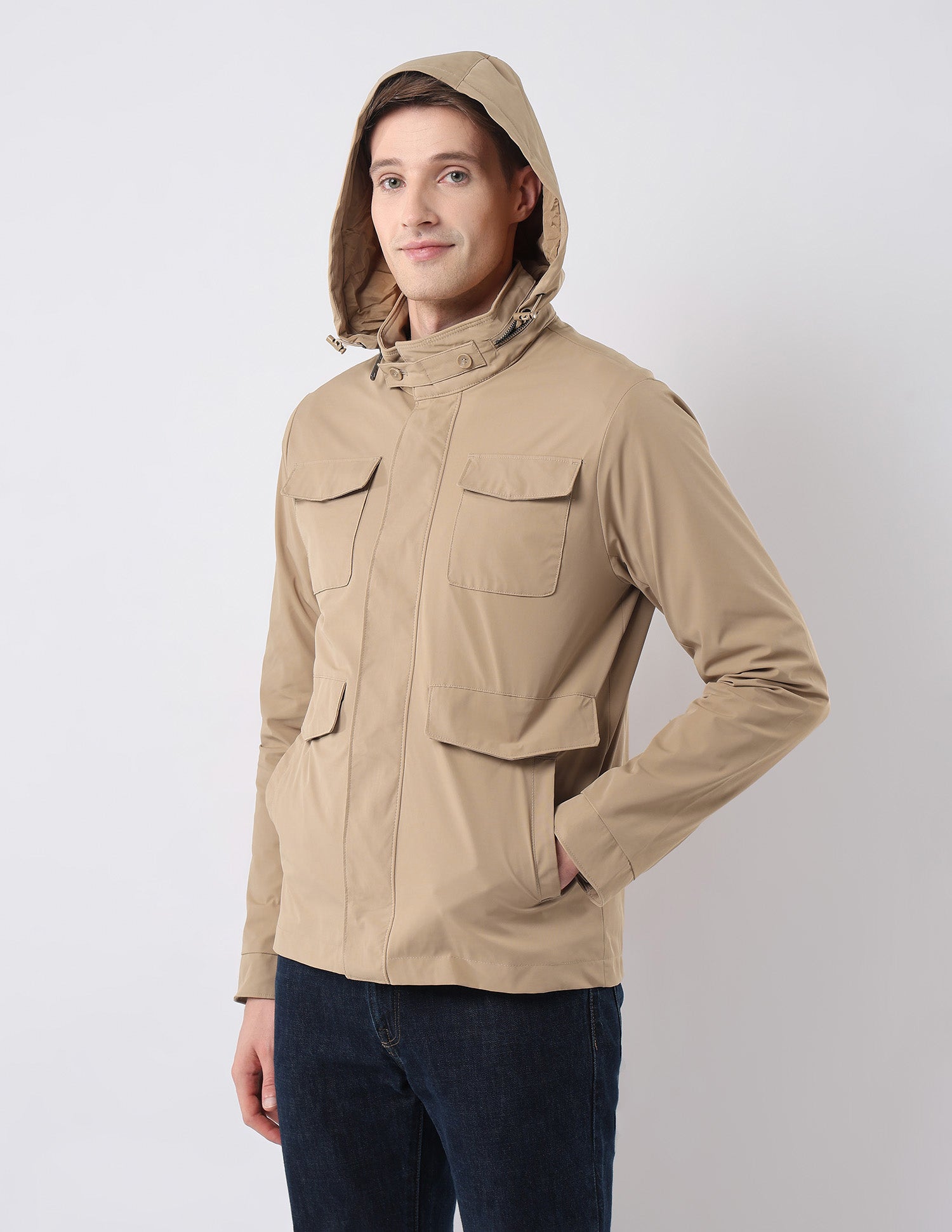 Solid Regular Fit Detachable Hood Jacket Camel - U.S. Polo Assn. India | Large