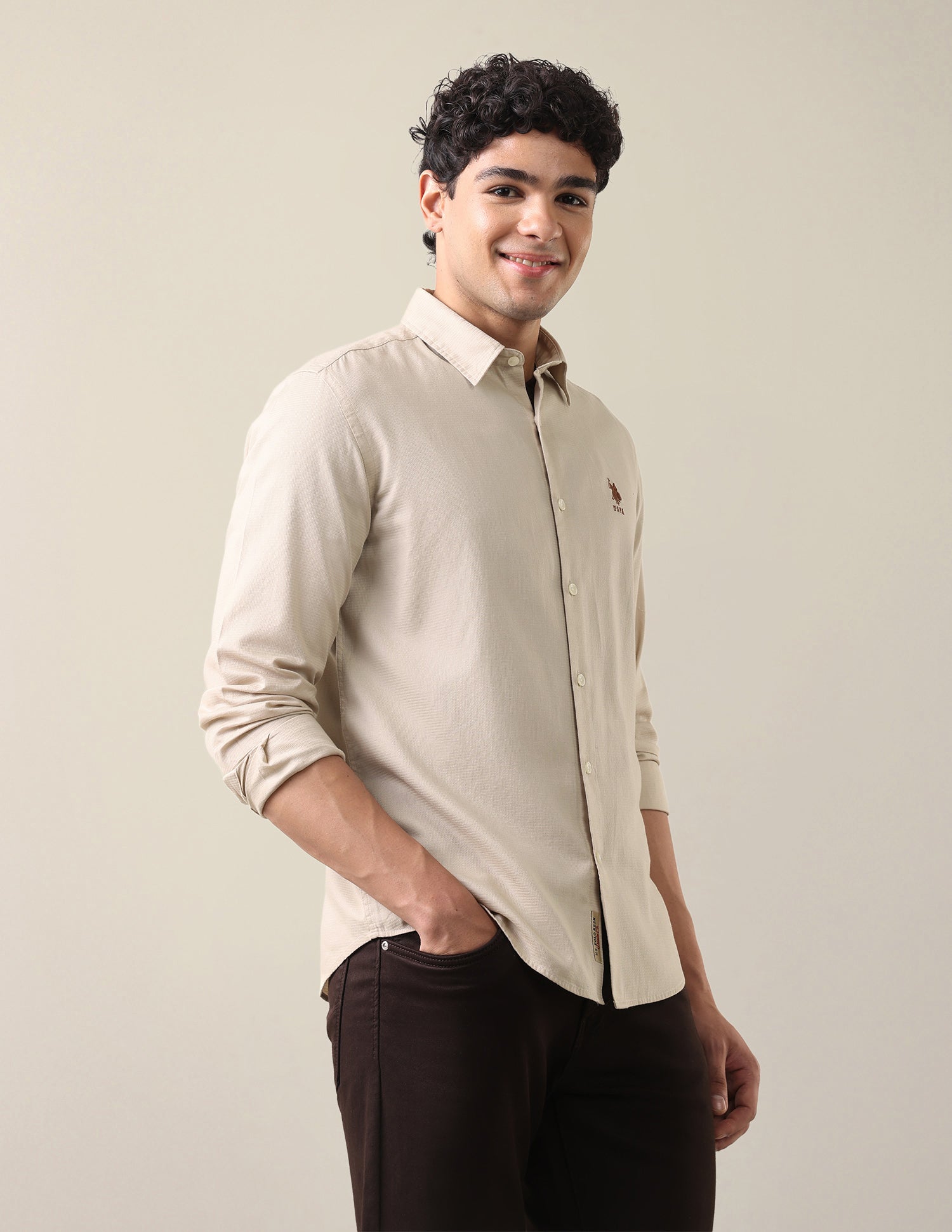 Dobby Textured Shirt Beige - U.S. Polo Assn. India | Large