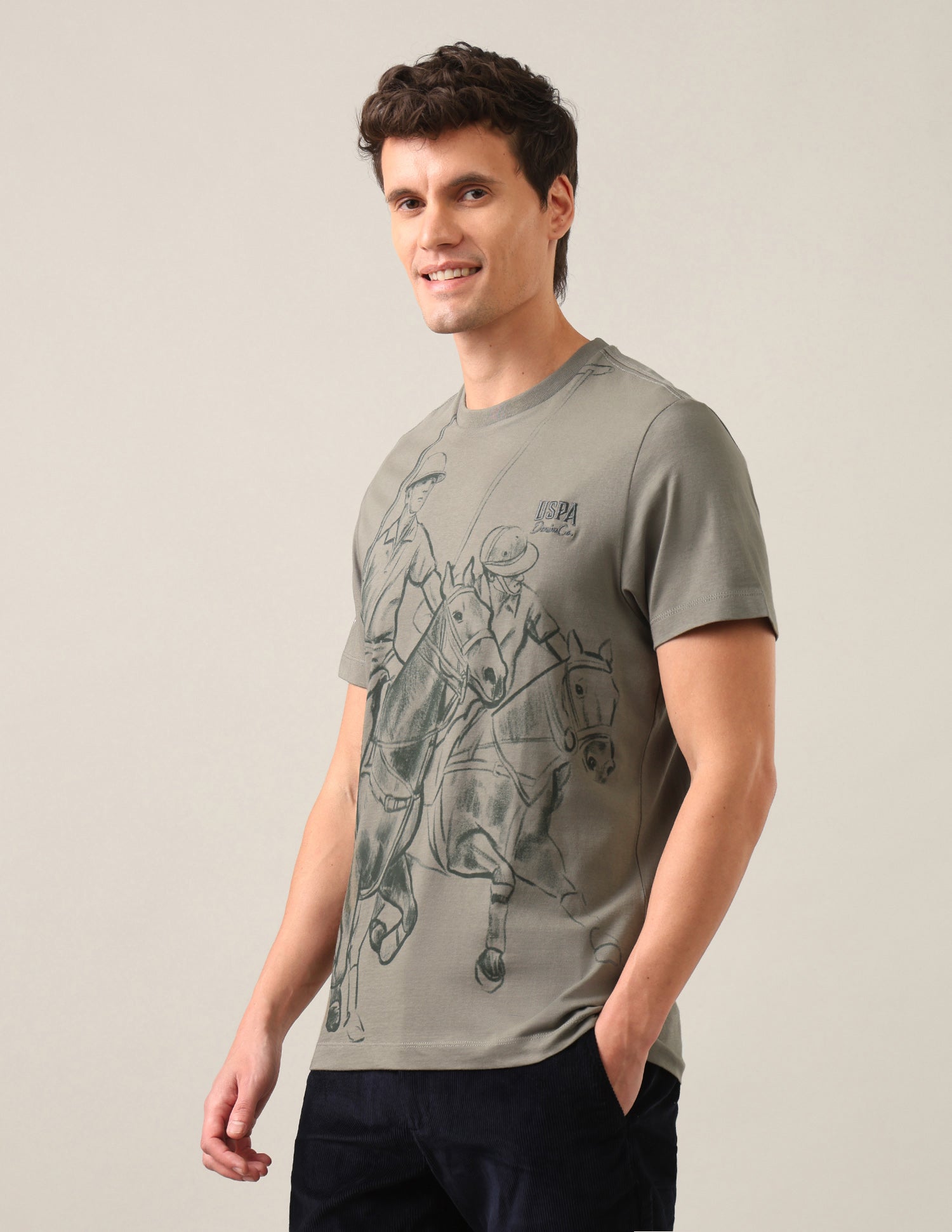 Graphic Brand Printed Slim Fit T-Shirt Light Green - U.S. Polo Assn. India | Large