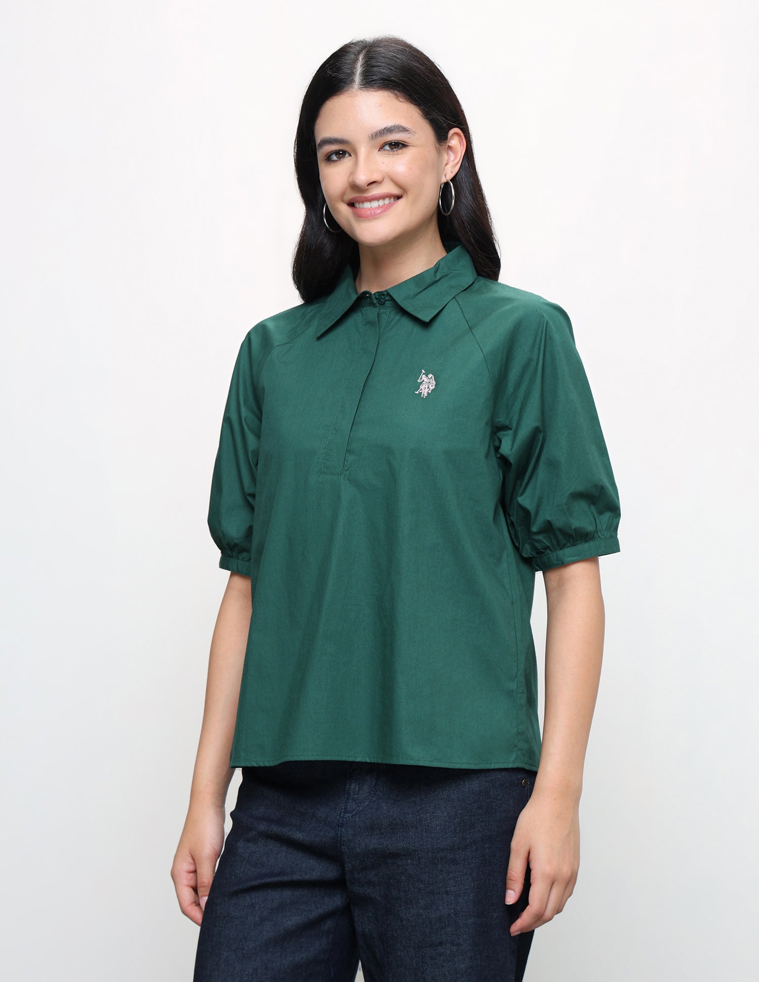 Solid Relaxed Fit Shirt Dark Green - U.S. Polo Assn. India | Large