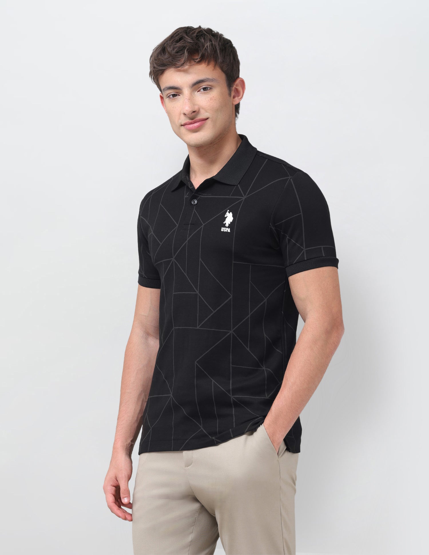 Geometric Printed Slim Fit Polo Shirt Black - U.S. Polo Assn. India | Large