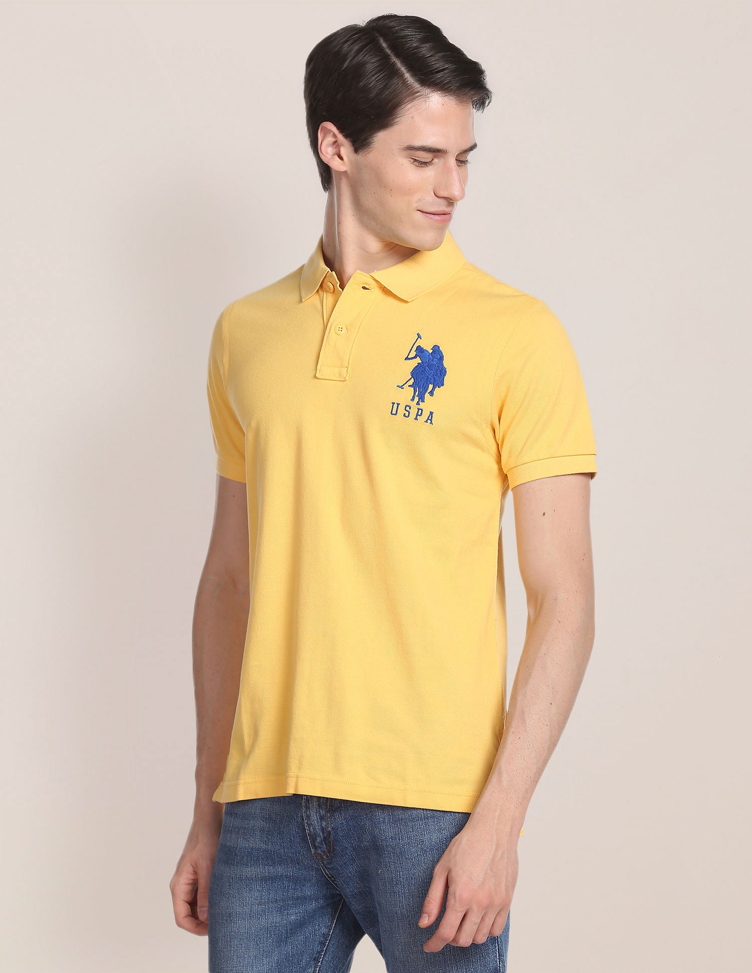 Compact Cotton Logo Polo Shirt Yellow - U.S. Polo Assn. India | Large