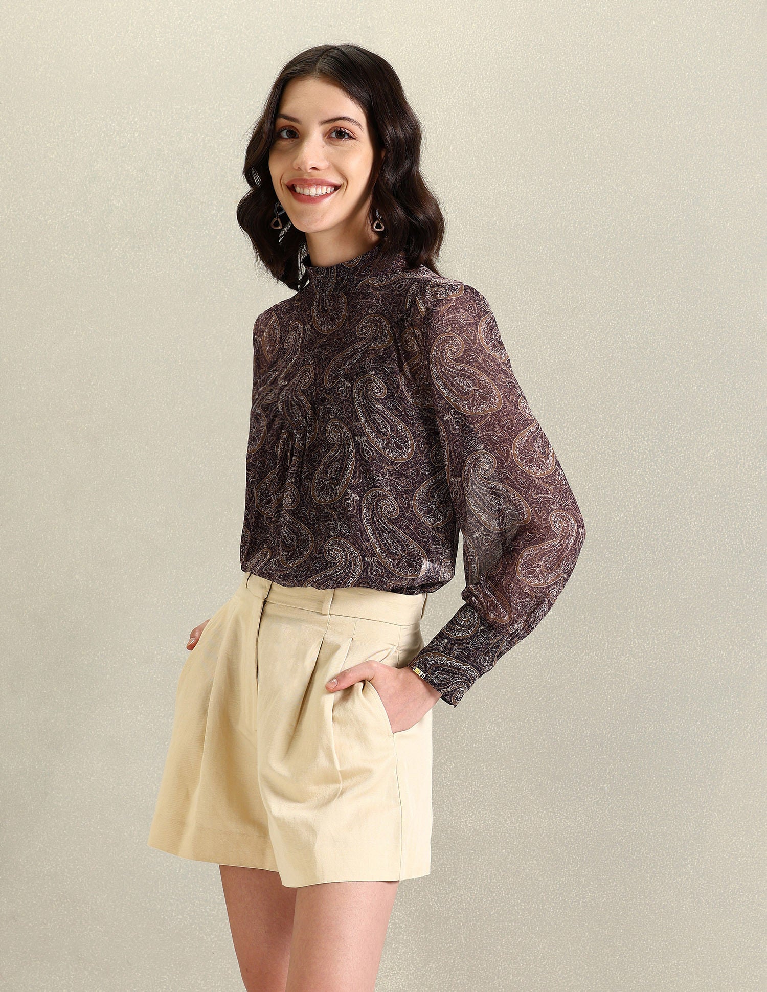 Mock Neck Paisley Print Top Brown - U.S. Polo Assn. India | Large