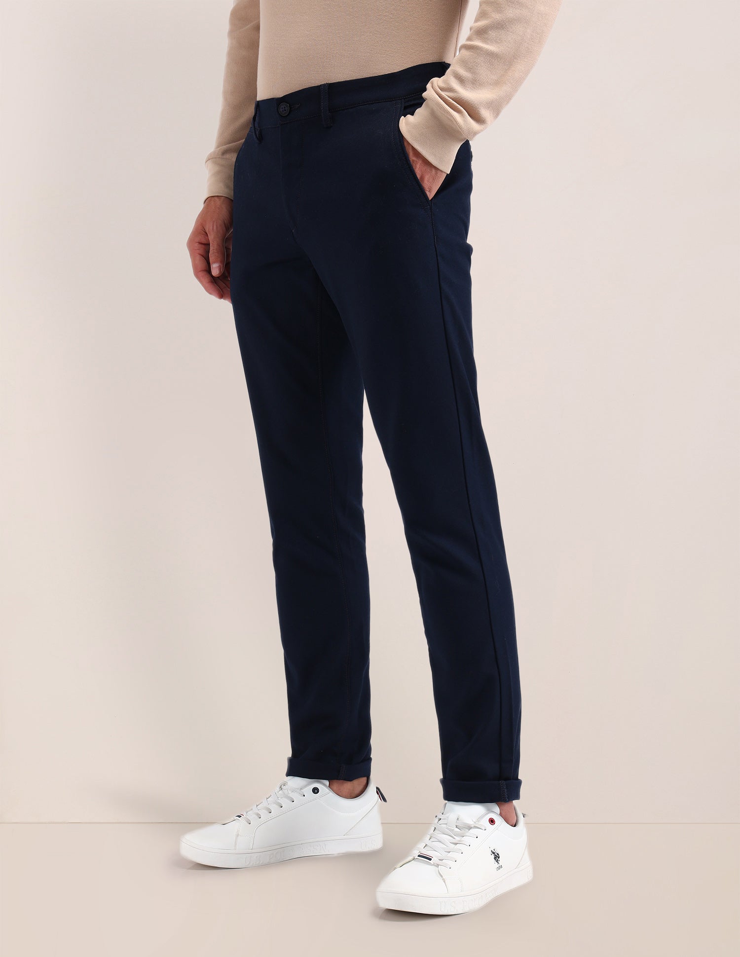 Austin Slim Fit Solid Trousers Navy - U.S. POLO ASSN. | Large