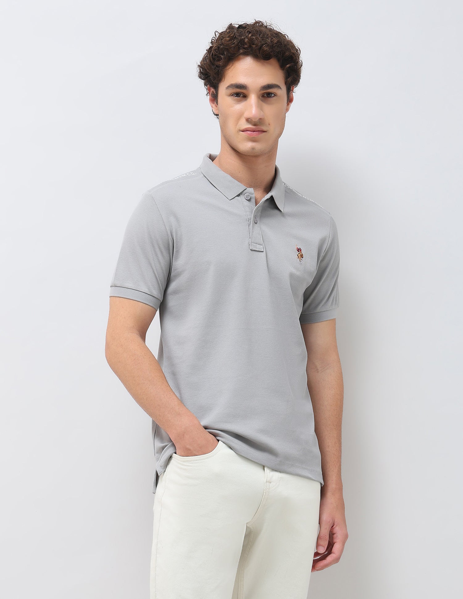 Solid Slim Fit Polo Shirt Grey - U.S. Polo Assn. India | Large