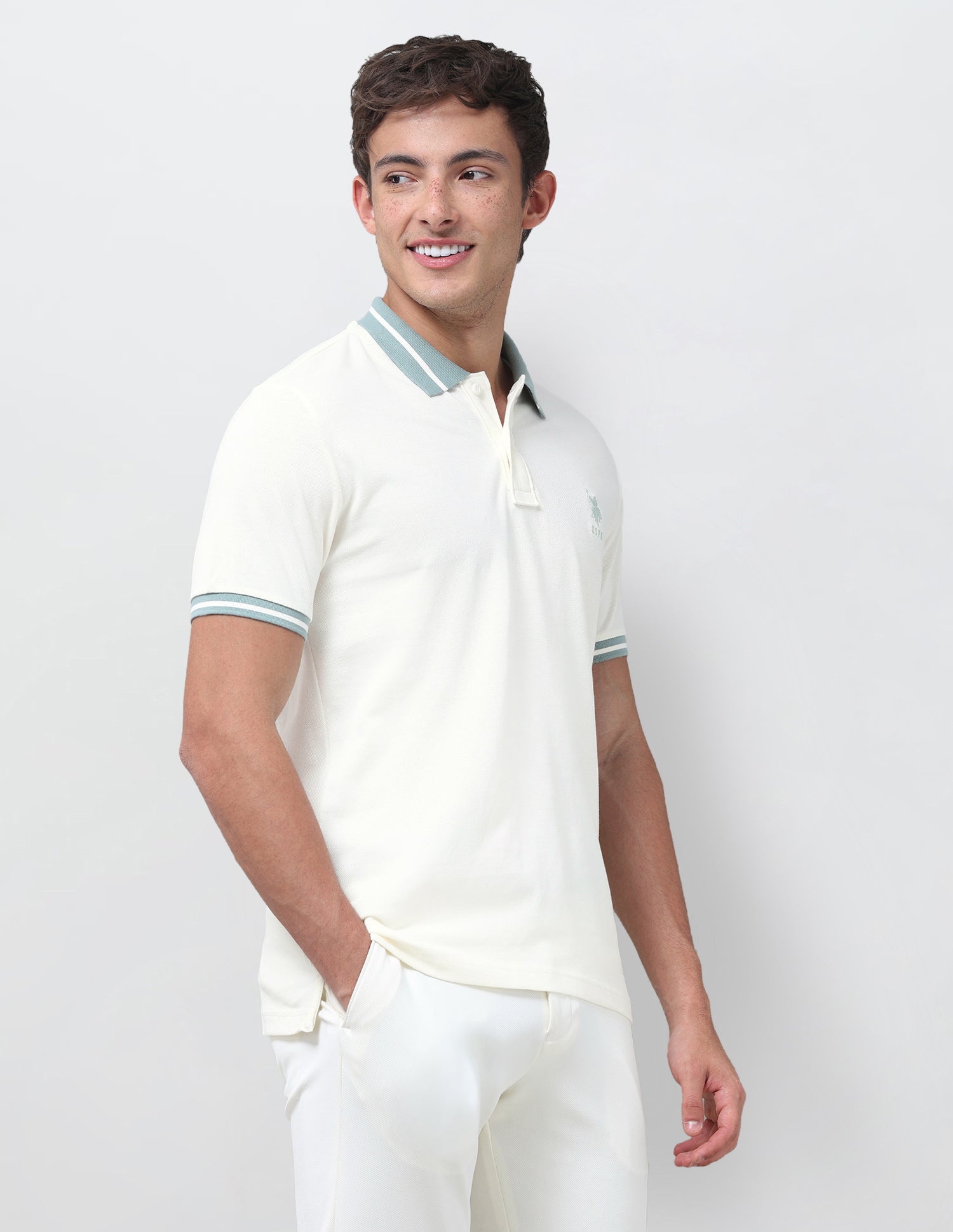 Solid Regular Fit Polo Shirt Off White - U.S. Polo Assn. India | Large
