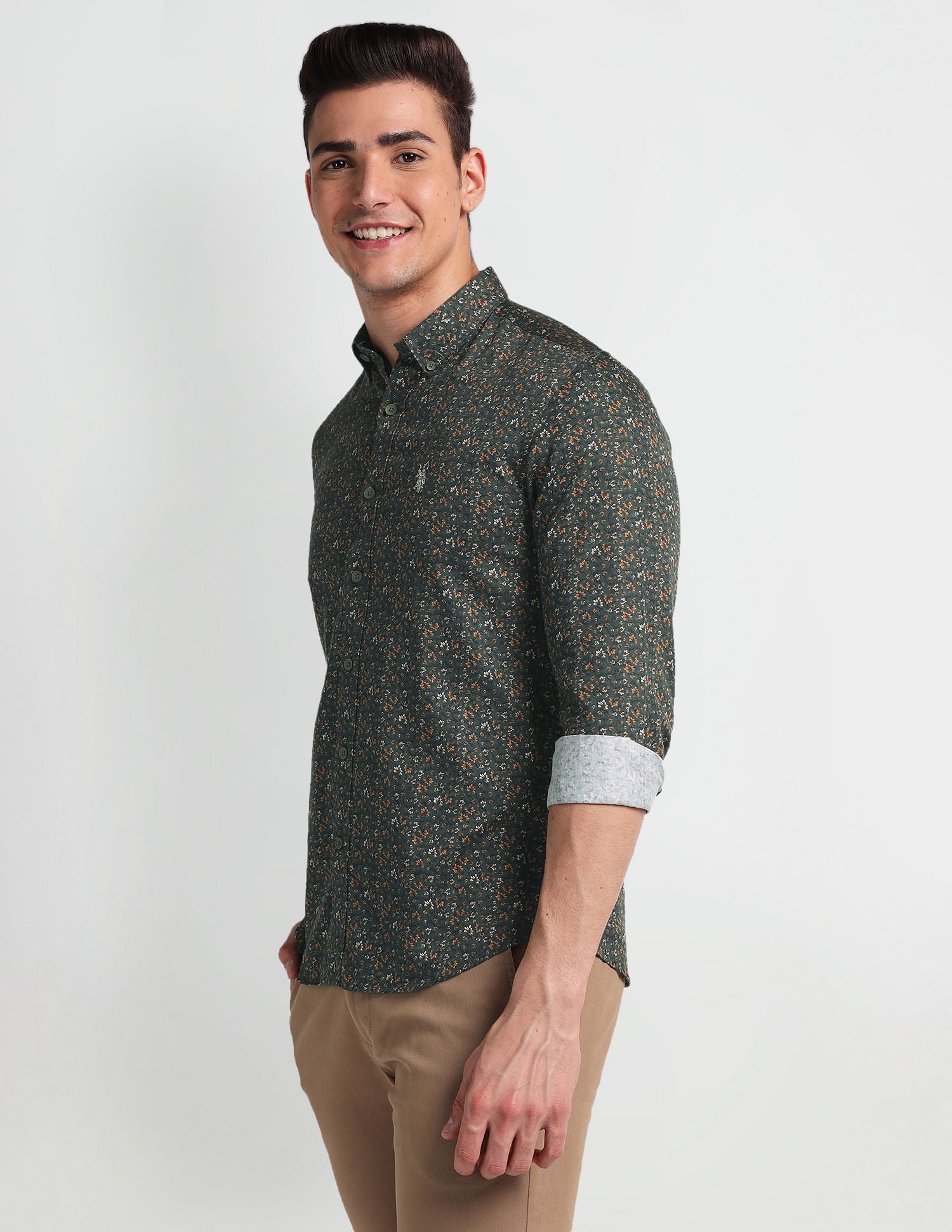 Slim Fit Floral Shirt Olive - U.S. Polo Assn. India | Large