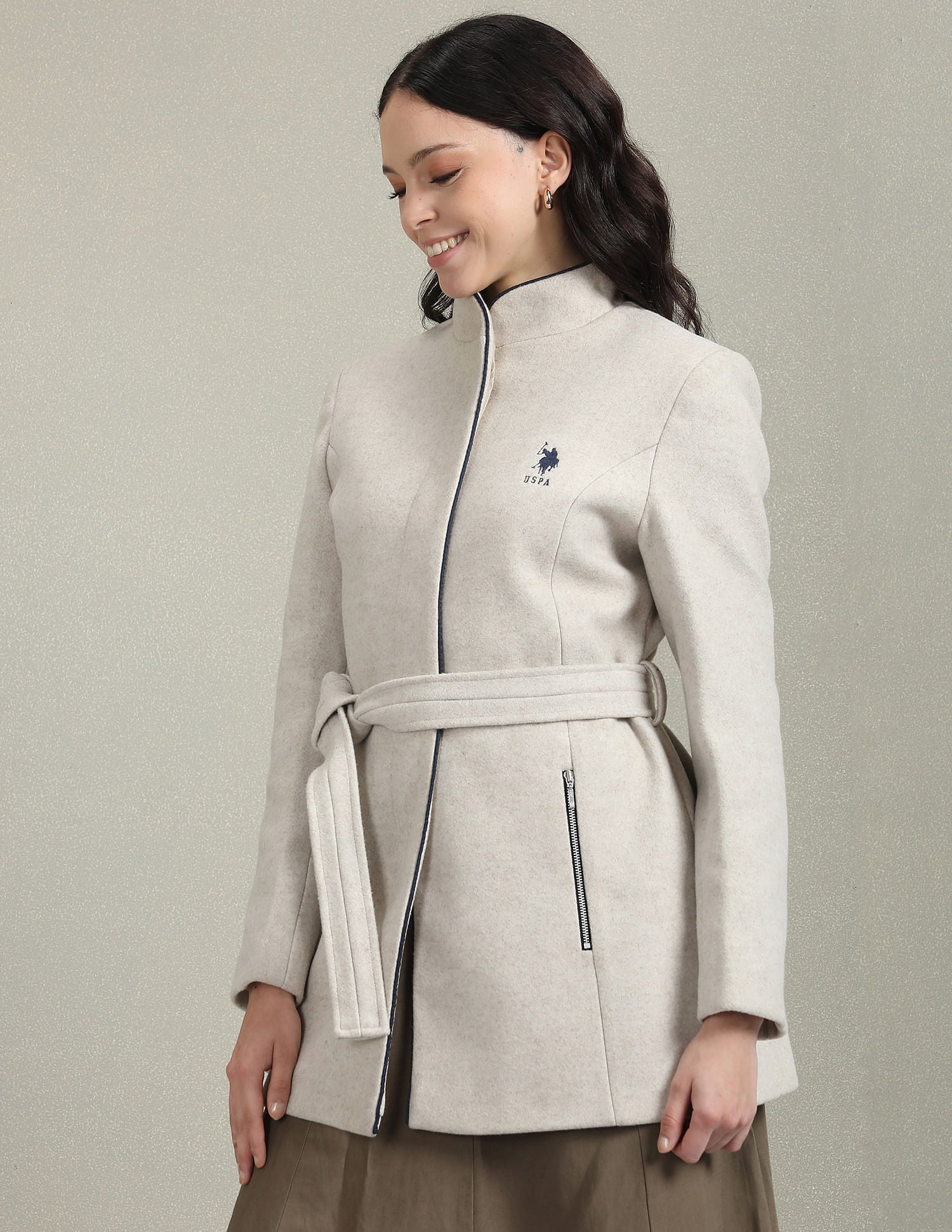 Stand Collar Heathered Jacket Beige - U.S. POLO ASSN. | Large