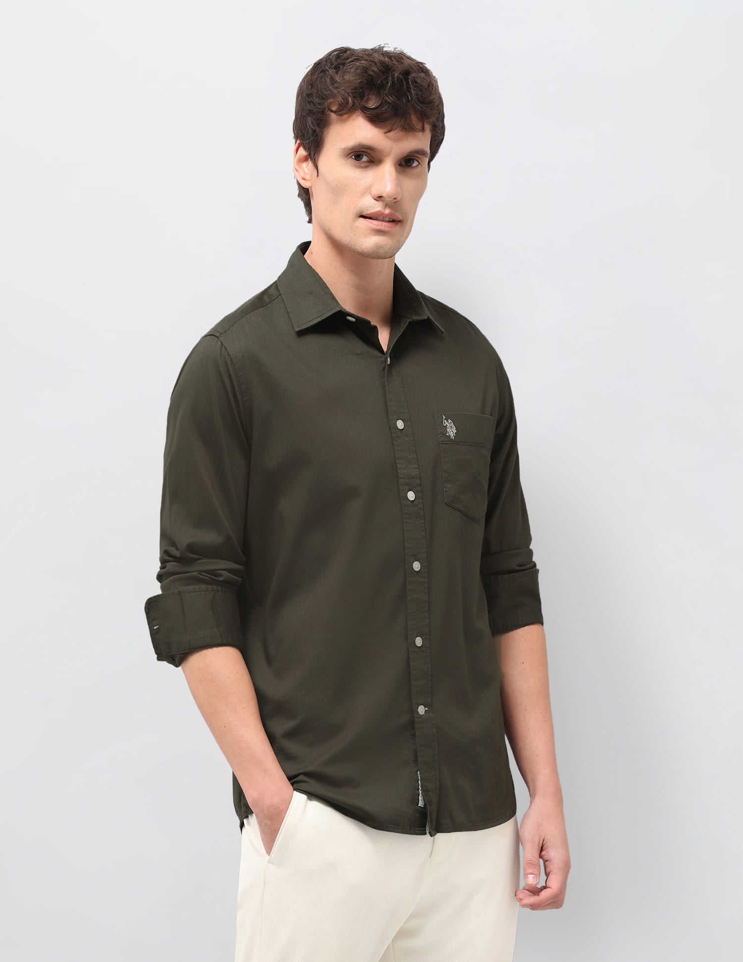 Solid Tailored Fit Shirt Green - U.S. Polo Assn. India | Large